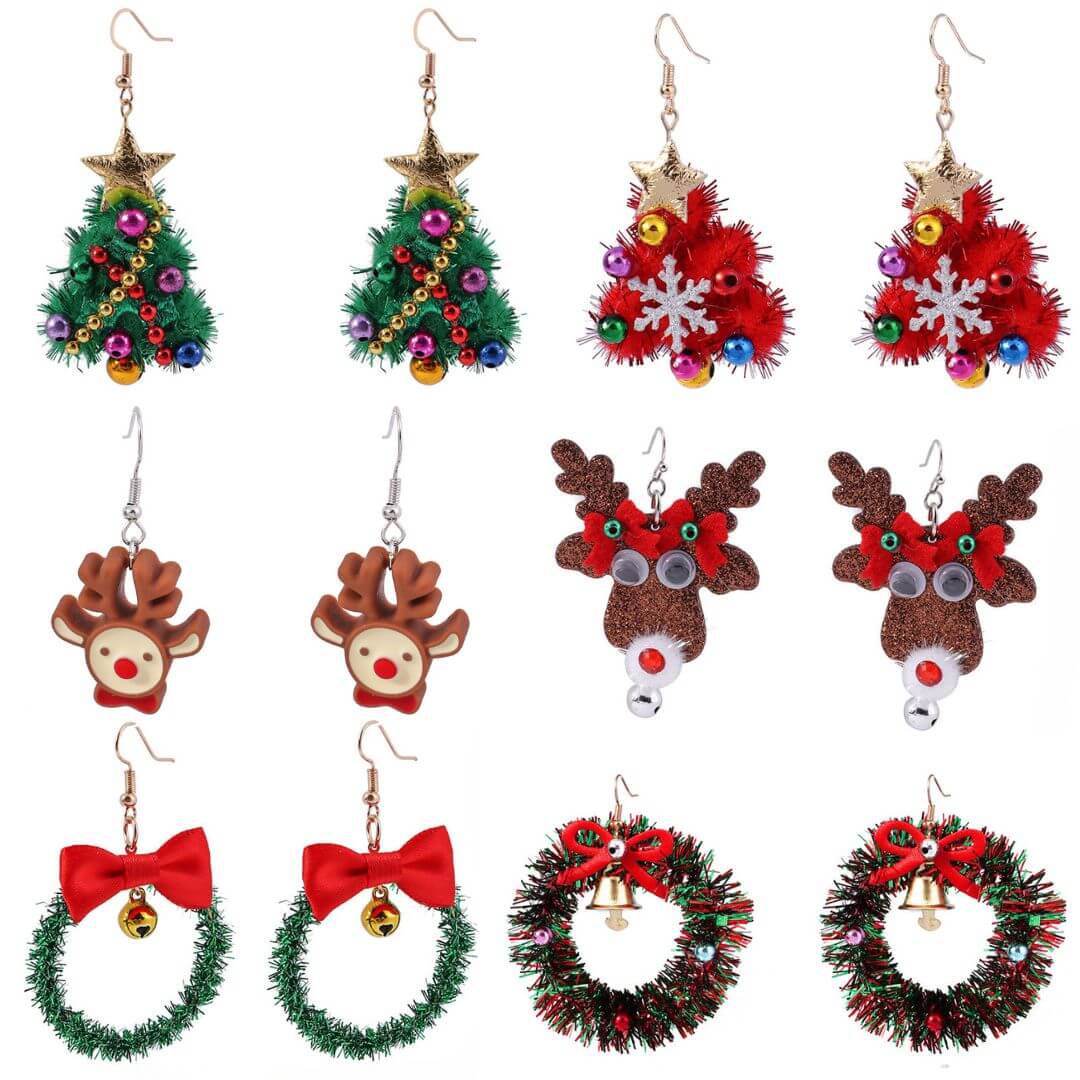 Whimsical Color Bead Christmas Wreath Drop Earrings | Handwoven Bohemian Dangle Earrings for Women | Perfect for Holiday Parties, Festive Gatherings & Gift Giving