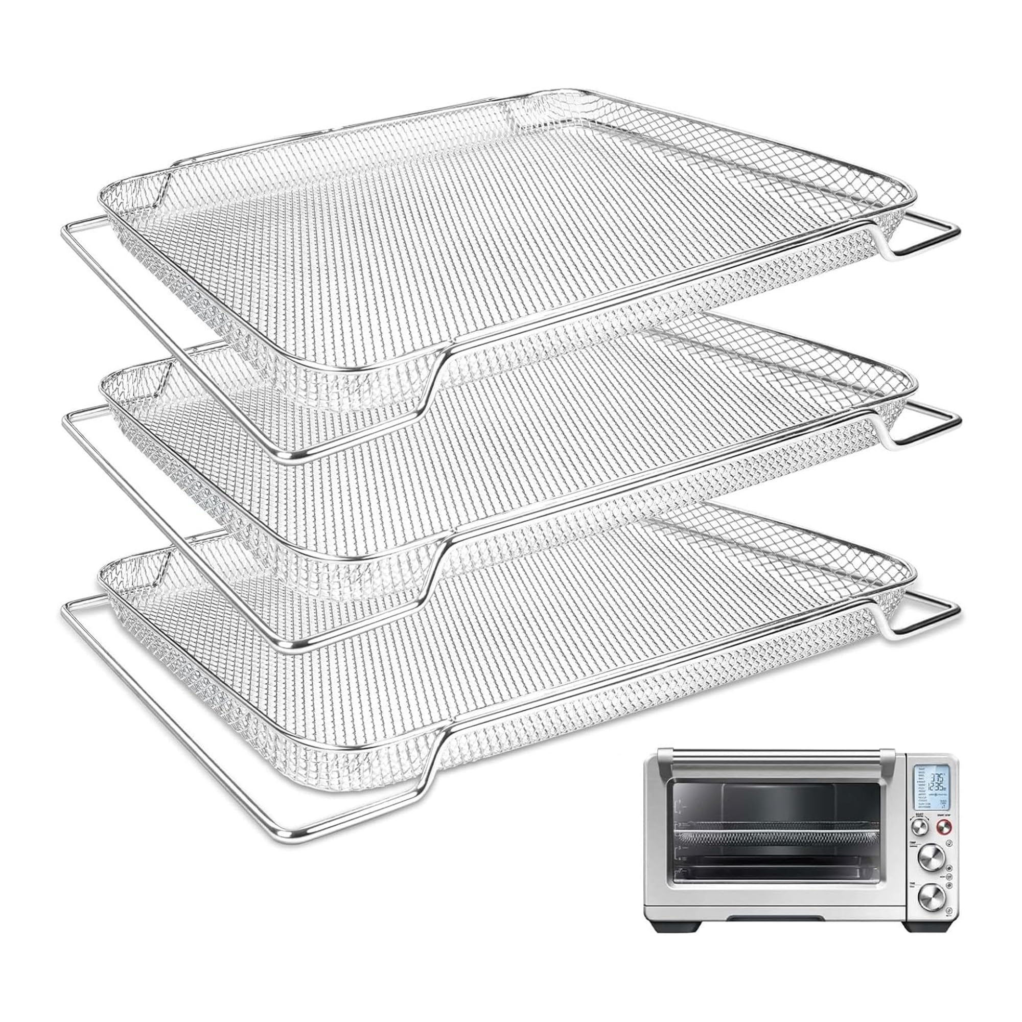 Breville Smart Oven Air 3 Mesh Basket Replacement - 3 Pack Stainless Steel Cooking Accessories | Dishwasher & Oven Safe | Perfect for Baking, Roasting & Air Frying