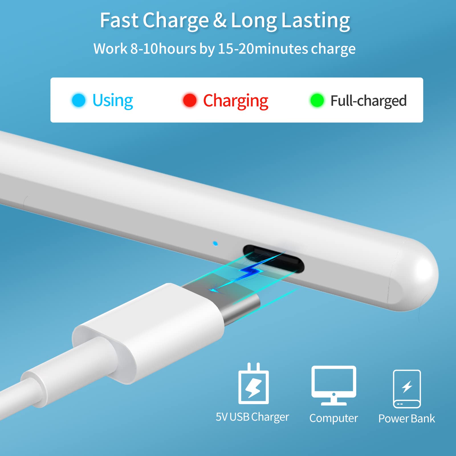 Premium Stylus Pen for iPad 9th & 10th Generation - Ultra Fast 5X Charging Digital Pencil - Compatible with Apple iPad Pro 11/12.9 Inch (2018-2023), iPad 6-10 Gen, iPad Mini 5-6 Gen, iPad Air 3-5 Gen - White - Perfect for Drawing, Note-Taking & Professional Work
