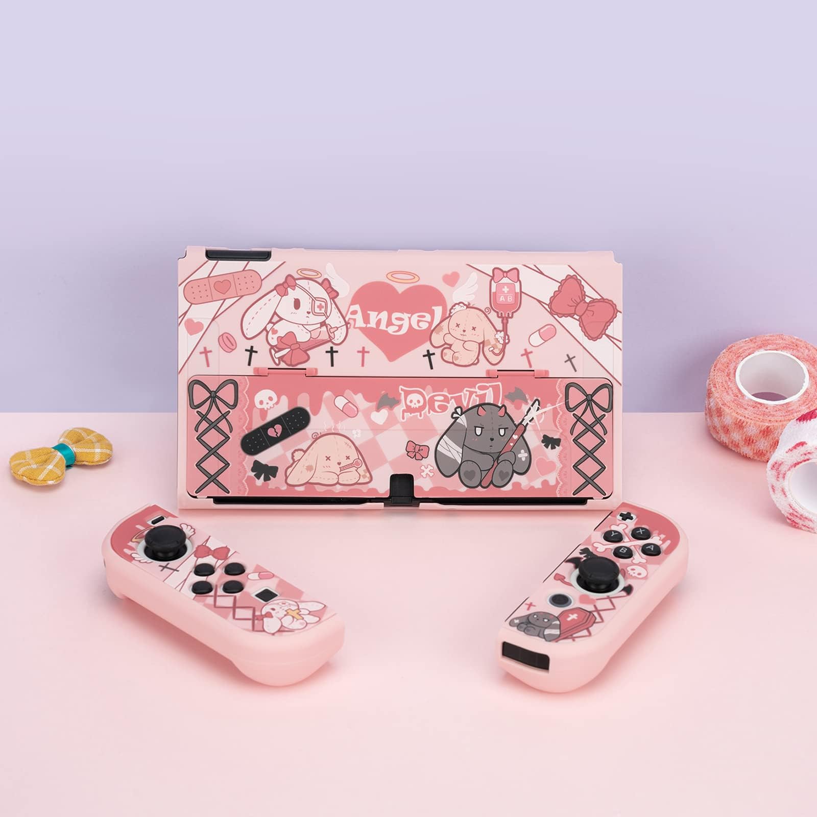 GeekShare Slim Protective Case for Nintendo Switch OLED & Joy-Con - Shockproof, Anti-Scratch Cover with Gothic Bunny Design - Perfect for Gaming, Travel & Daily Protection