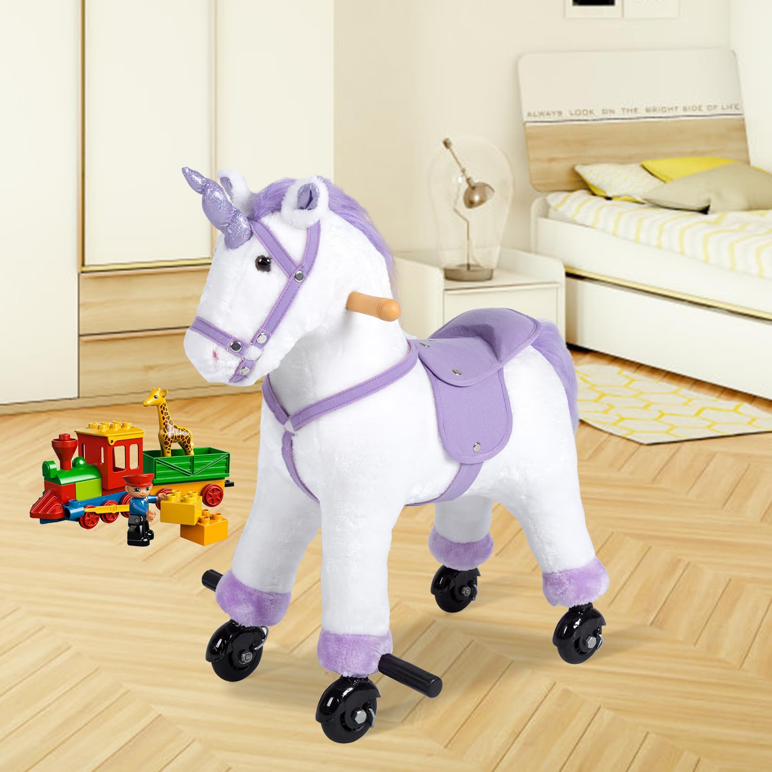 Kinfant Toddler Ride On Horse Toy with Wheels & Realistic Sounds - Purple Walking Animal Toy for Boys & Girls Ages 3-6 - Perfect for Indoor Play, Outdoor Adventures & Birthday Gifts