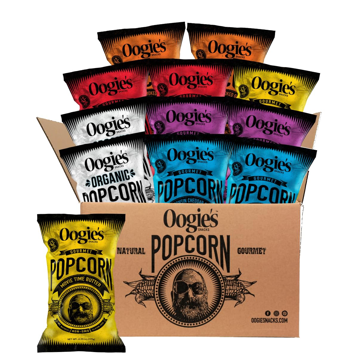 Oogie's Gourmet Popcorn 12-Pack Variety Flavor - Gluten Free, Non-GMO, 4.25oz Big Bags - Perfect for Movie Nights, Office Snacks & Party Favors
