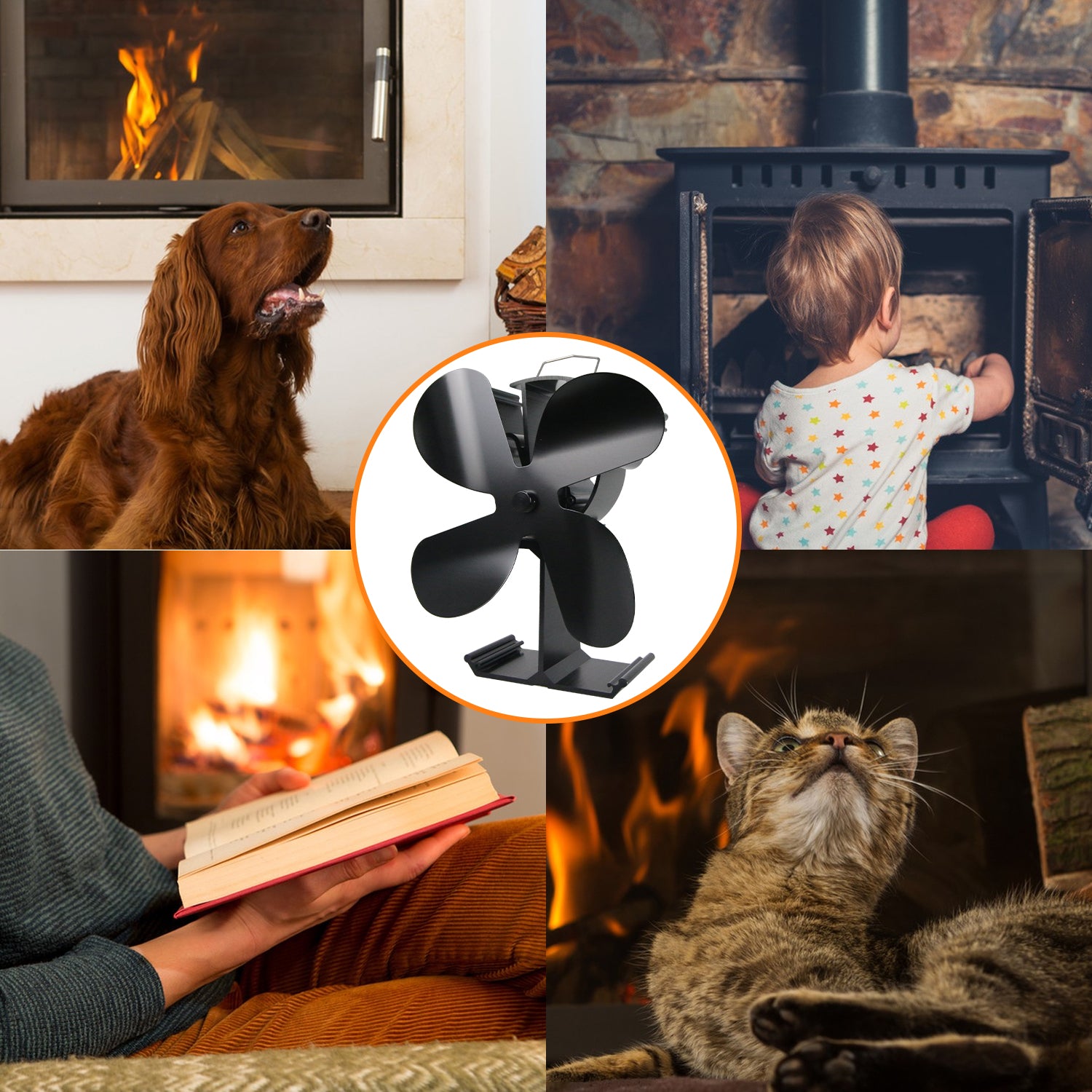 4 Blade Stove Fan VDSF614B - Eco-Friendly Heat Powered Stove Fan for Wood Burning Stoves & Fireplaces - Perfect for Energy Efficiency & Even Heat Distribution in Living Rooms, Cabins & RV Camping