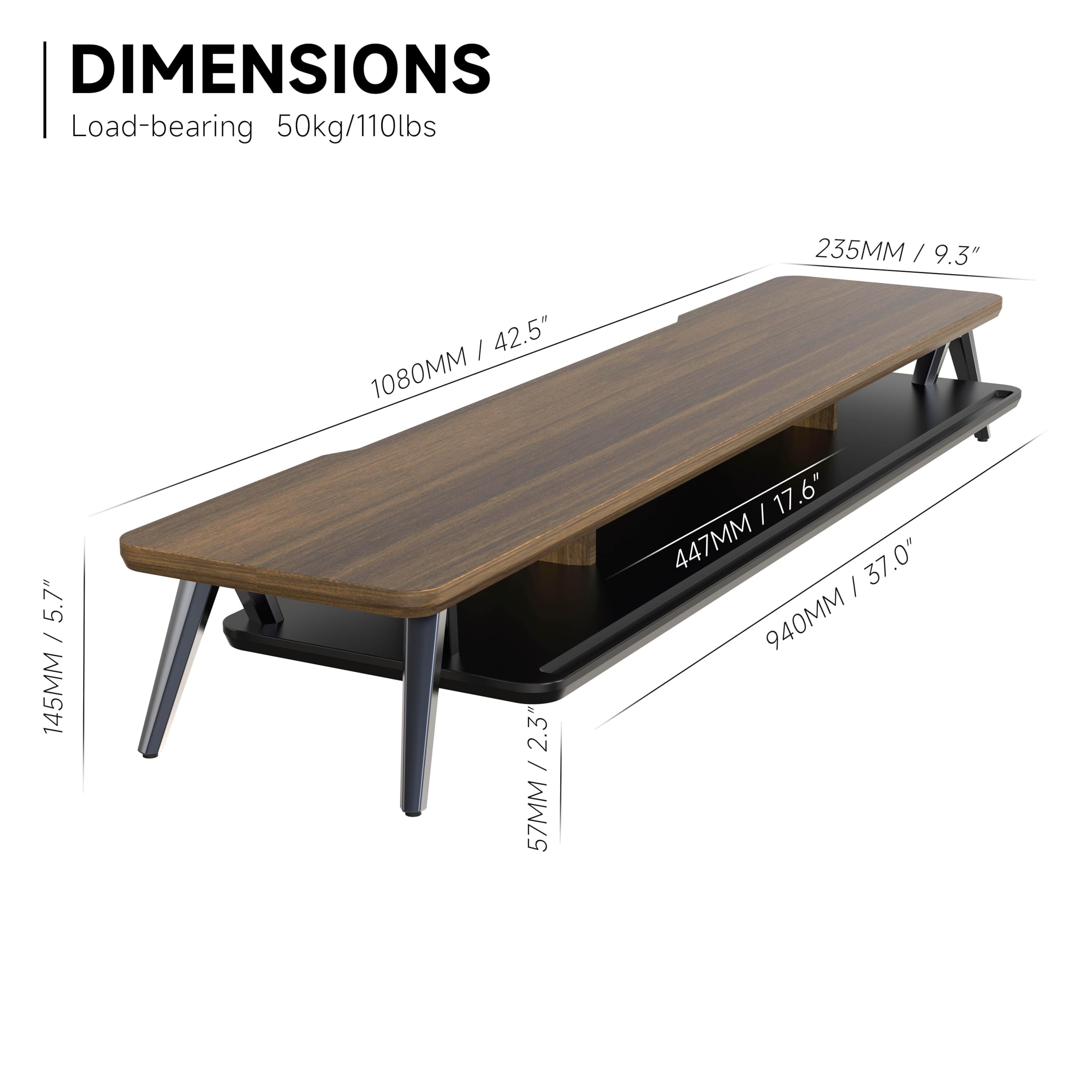 Fenge 108 cm Large Wooden Monitor Stand with 2 Adjustable Height Levels – Heavy Duty Computer Monitor Riser for PC, Laptop, TV & Printer – Supports Up to 50kg – Brown Wood Desktop Organizer – Perfect for Home Office & Gaming Setup