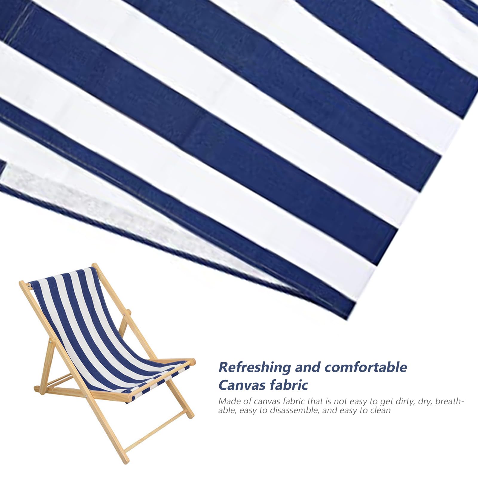 Blue and White Striped Sling Chair Replacement Fabric - Heavy Duty Canvas for Beach, Patio & Deck Chairs - Perfect for Sunbathing, Courtyard Relaxation & Outdoor Lounging