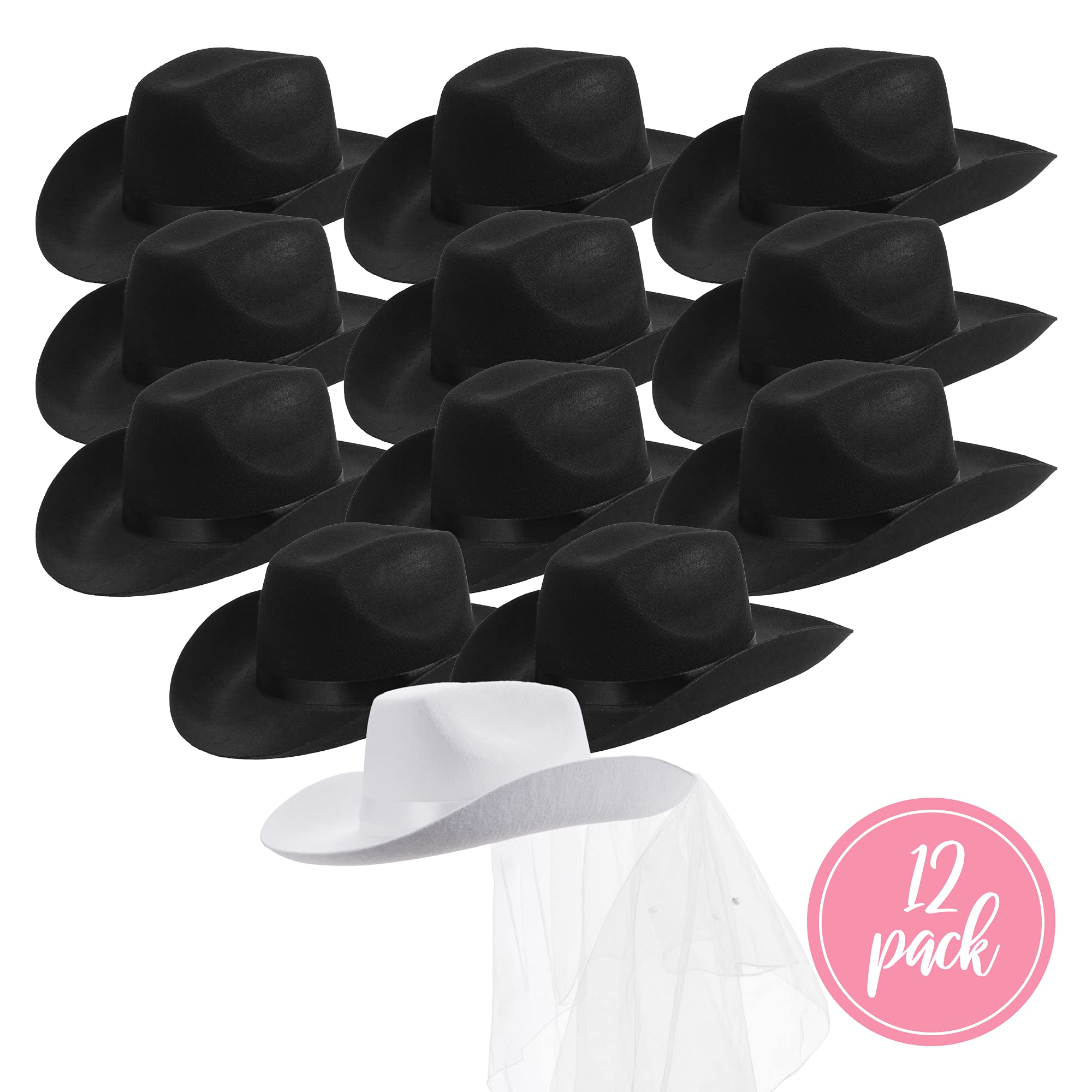 Pop Fizz Designs Bachelorette Party Cowgirl Hats Set - Bride White Cowboy Hat & Matching Cowgirl Hats for Western Theme Parties, Bridal Showers & Country Weddings