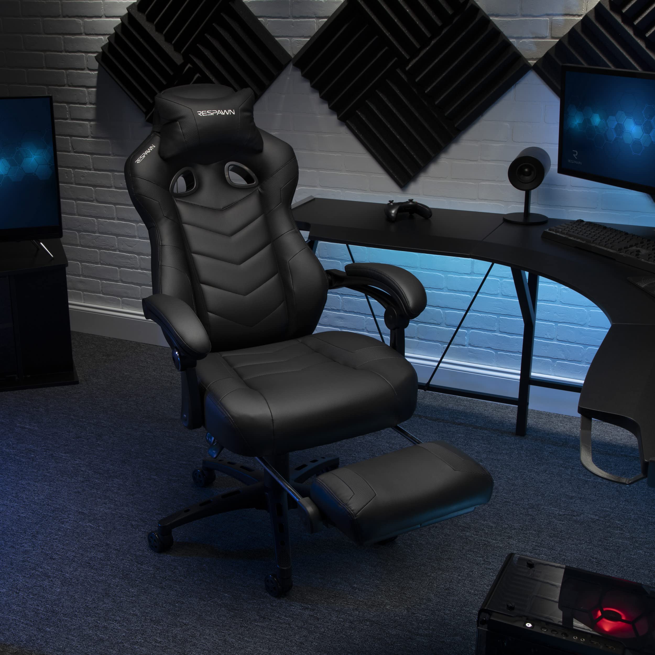 RESPAWN 110 Pro Ergonomic Gaming Chair with Adjustable Footrest & Headrest - Reclining Computer Desk Chair for Adults - Black - Perfect for PC Gaming, Office Work & Home Entertainment