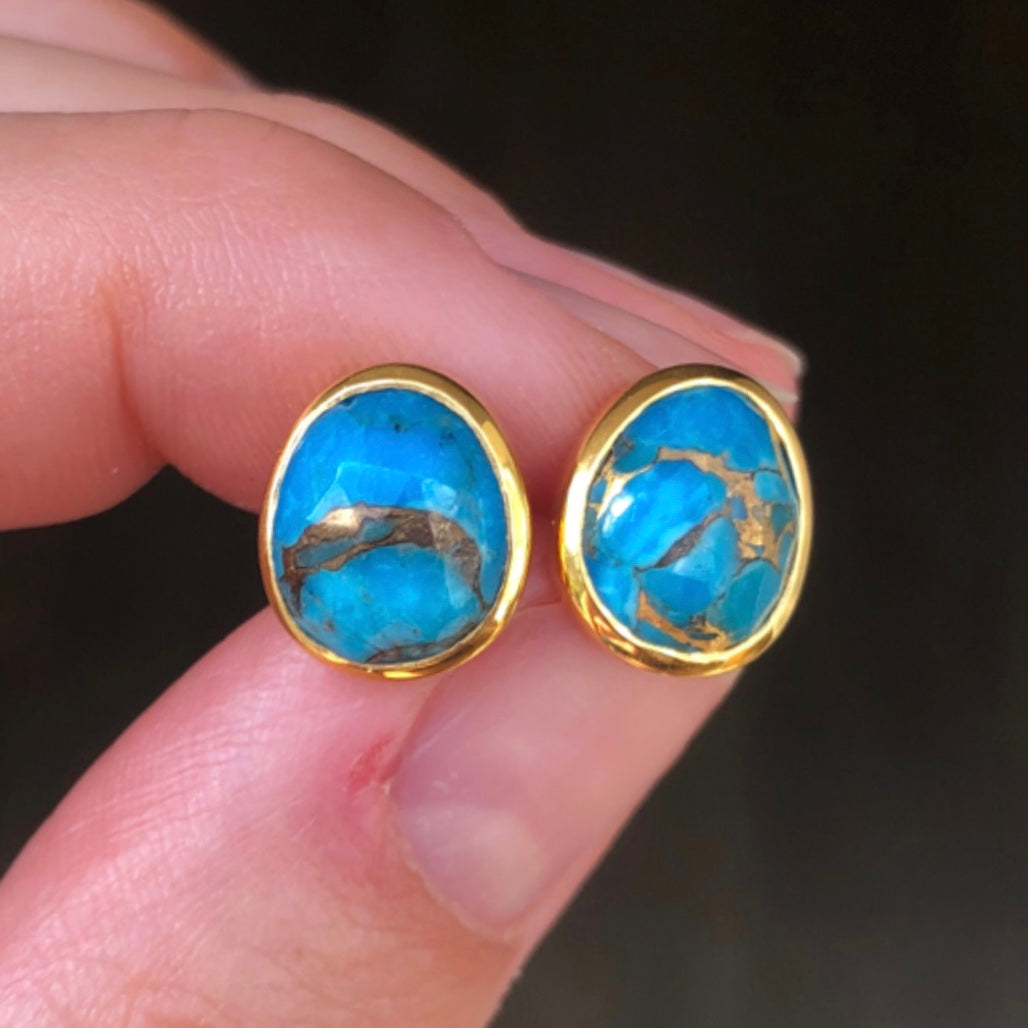 Handmade Copper Turquoise Stud Earrings for Women - Boho Chic Jewelry Gift for Her - Perfect for Everyday Wear, Parties & Special Occasions