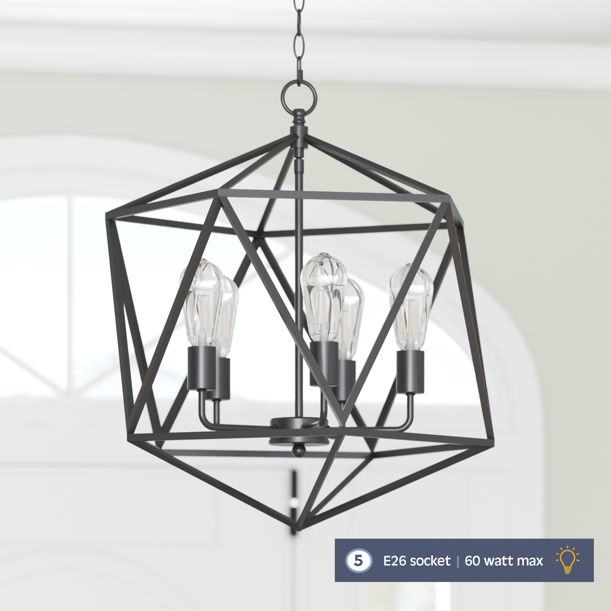 Heleo Modern Geometric Chandelier - Matte Black Finish - Elegant Lighting Fixture for Dining Room, Living Room or Bedroom