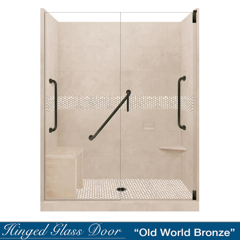 60 Alcove Desert Sand Sistine Stone & Honey Hex Mosaic Tile Accent - DIY Shower Remodel Kit with Free Shampoo Niche | Bathroom Wall & Floor Tile for Shower Backsplash, Bathroom Renovation, and Home Decor
