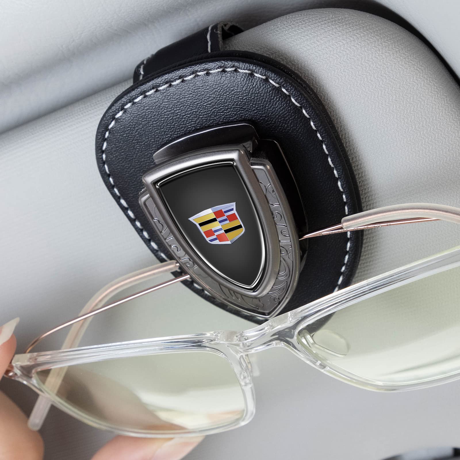 ANRODO Car Visor Sunglasses Holder - Universal Clip-on Glasses Clip for Cadillac, Escalade, CTS, SRX & More - Black Car Accessory for Easy Sunglasses Storage While Driving