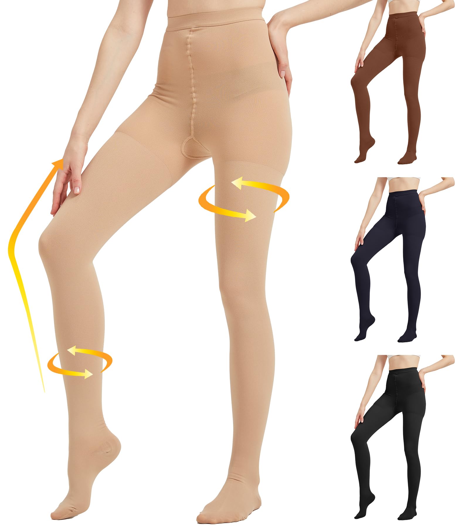 MGANG Medical Compression Pantyhose for Women & Men - 15-20 mmHg Firm Support Closed Toe Opaque Waist High Leggings - Varicose Veins, Edema & DVT Relief - Beige XXL - Perfect for Travel, Pregnancy & Post-Surgery Recovery