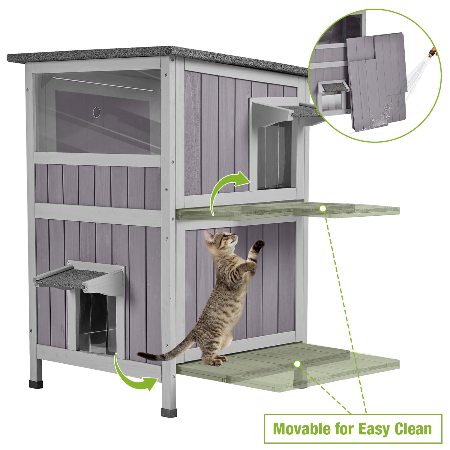 Waterproof Outdoor Feral Cat House - Insulated Winter Kitty Shelter with 2-Story Design for Indoor & Outdoor Use | Perfect for Backyards, Porches & Garages