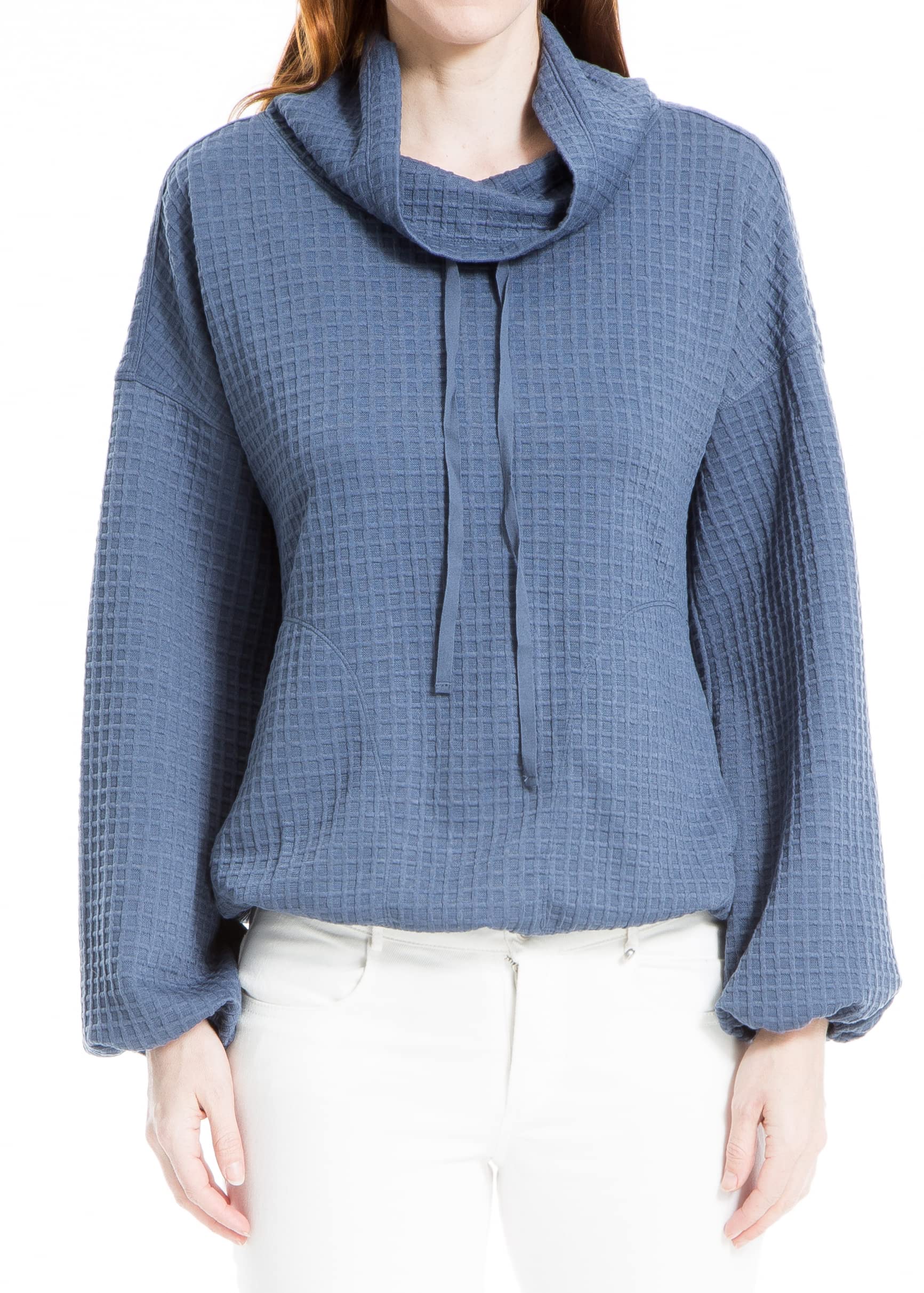 Max Studio Women's Funnel Neck Waffle Knit Pullover Sweater - Cozy Casual Winter Wear for Work & Weekend Outfits