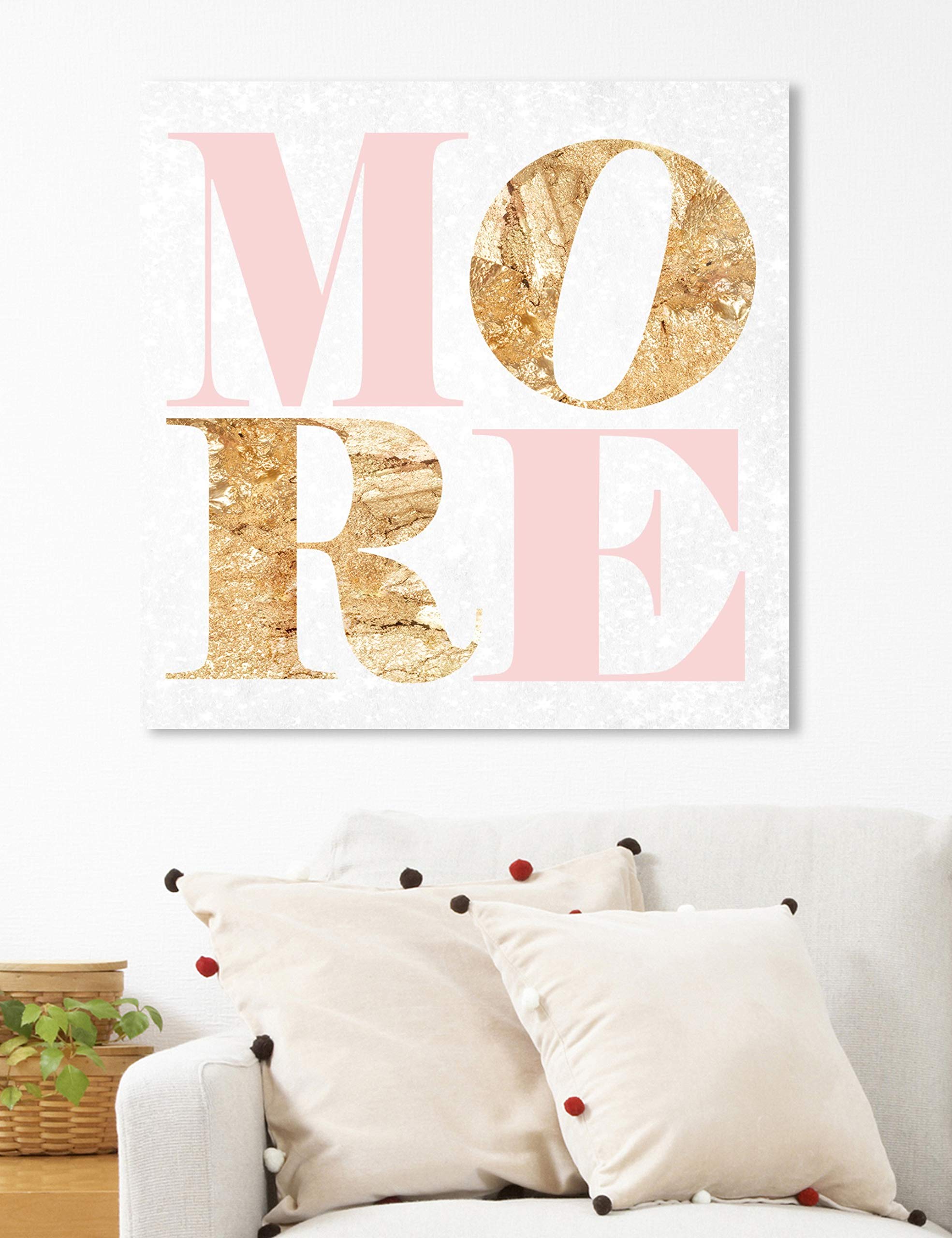 Oliver Gal Artist Co. 'Love More Romance' Typography Wall Art Canvas Print - 24x24 Inches Gold & Pink Home Decor for Bedroom, Living Room & Office