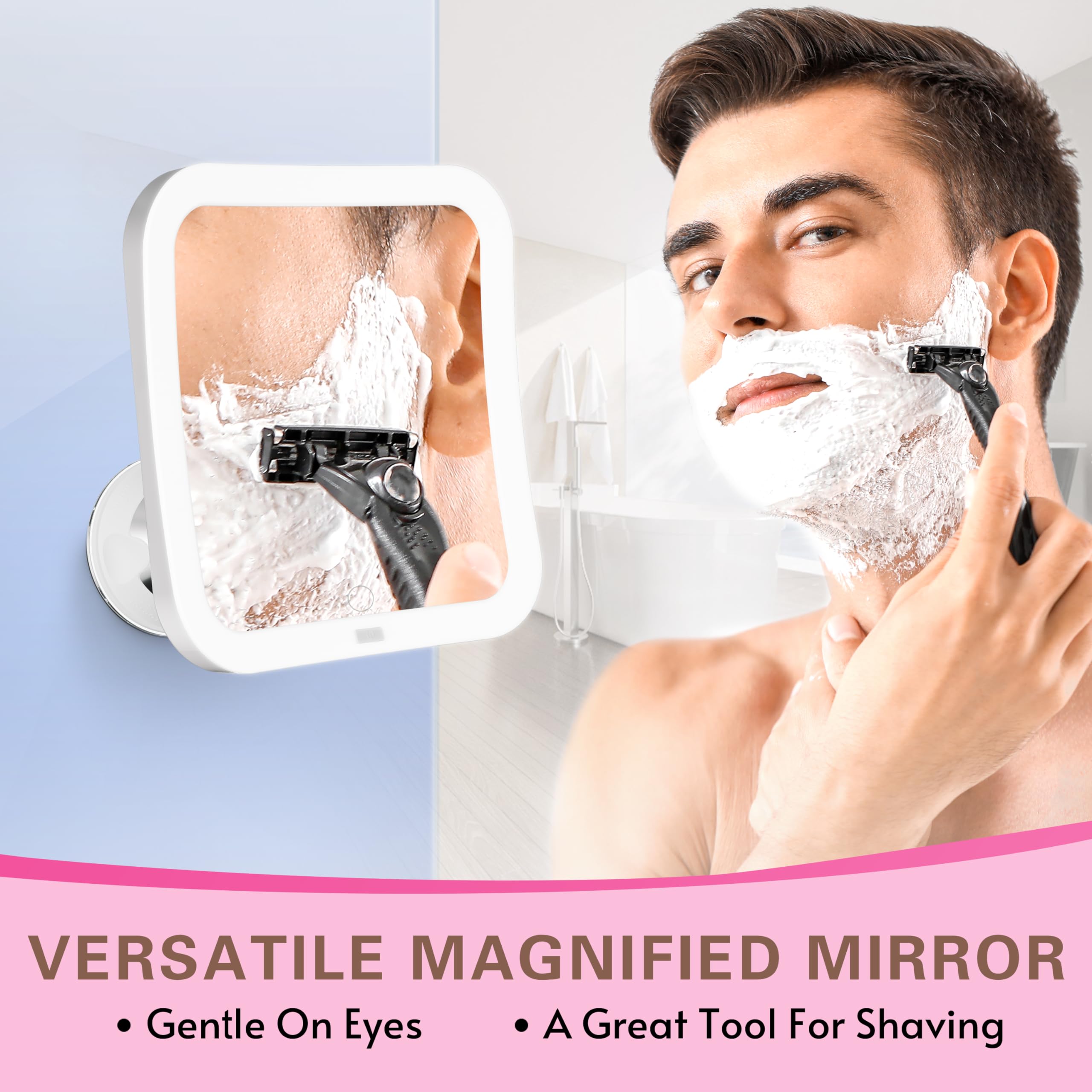 **10x Magnifying Makeup Mirror with Natural White LED Lights - 360° Swivel, Cordless & Portable - Locking Suction Base for Bathroom, Vanity, Travel & Shower Use (Medium Size)**