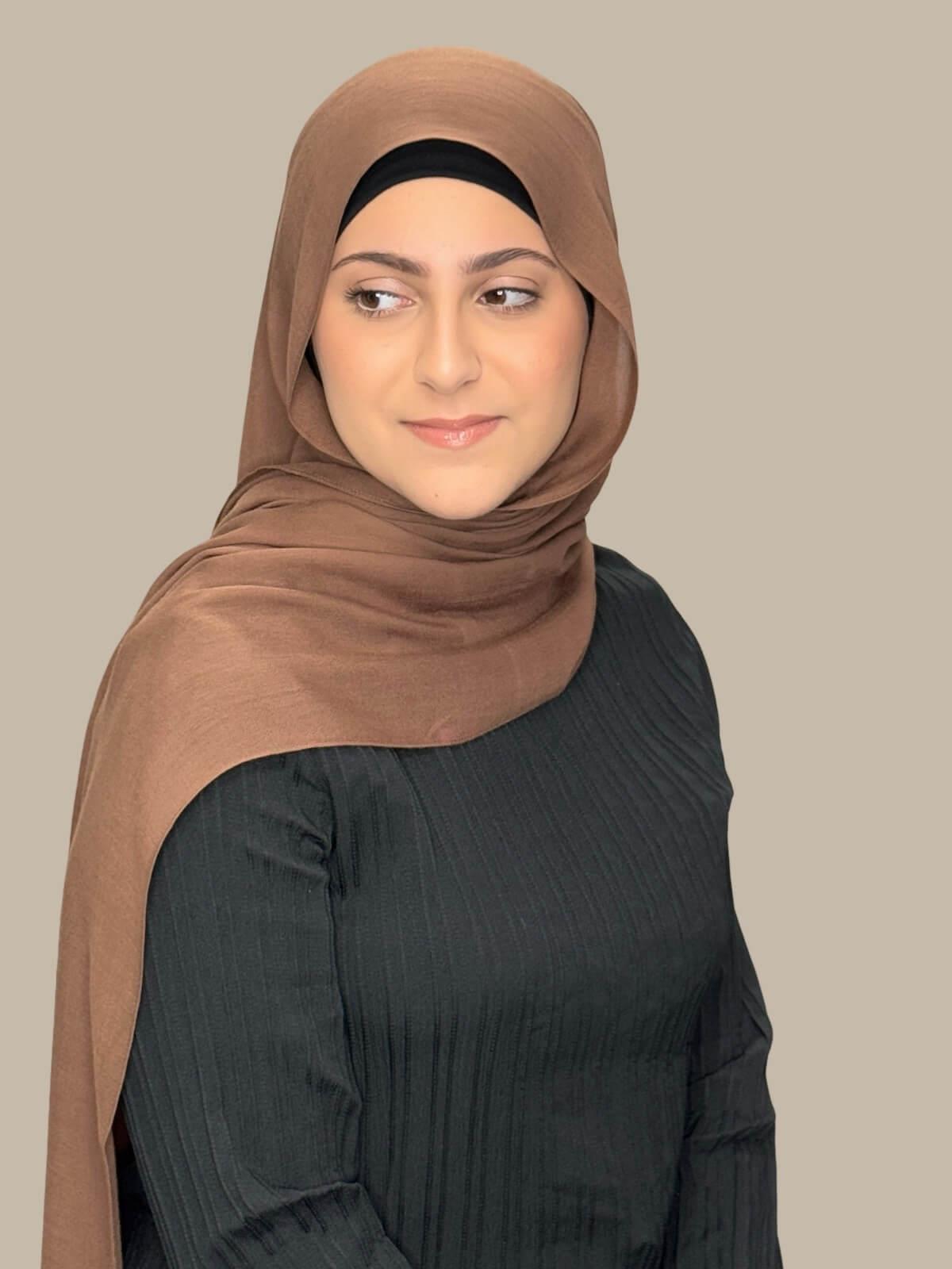 Modish Girl Cotton Modal Hijab Scarf - Golden Walnut Color - Soft & Breathable for Daily Wear, Prayer, and Fashion Accessories