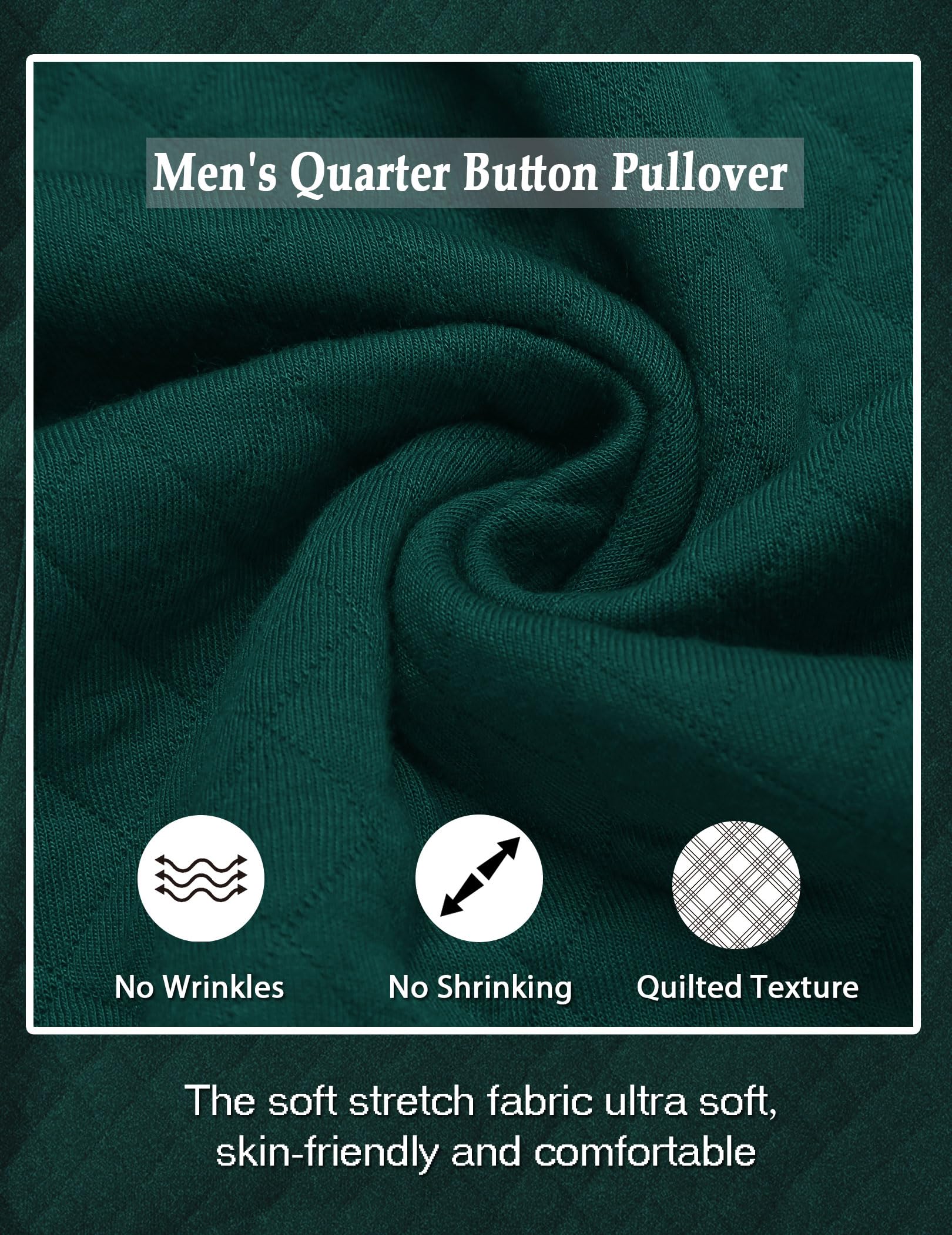 COOFANDY Men's Quilted Quarter Sweatshirt - Long Sleeve Mock Neck Waffle Pullover with Pockets | Casual Polo Shirt for Outdoor Activities, Work & Travel