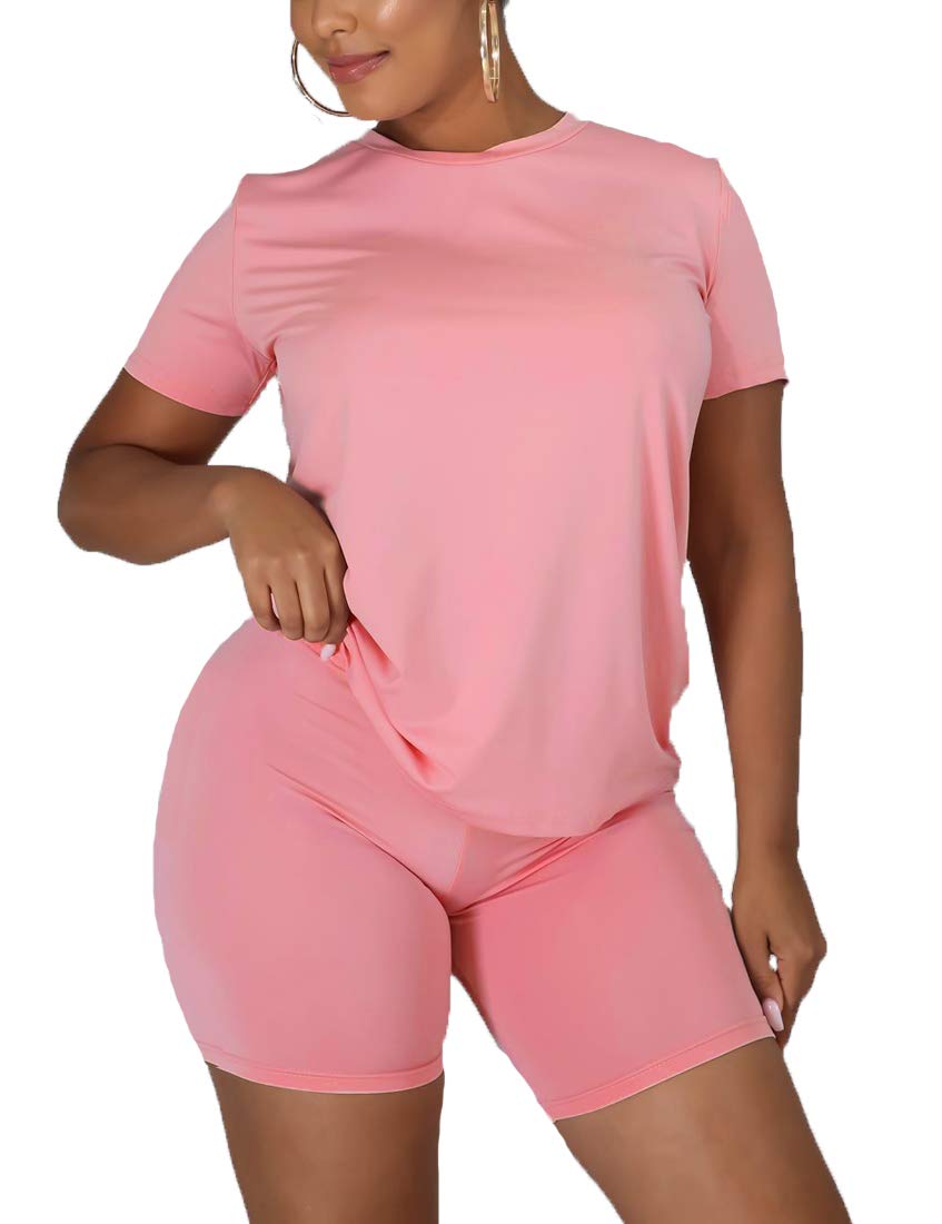 Kaximil Women's 2 Piece Outfit Set - Casual Short Sleeve T-Shirt & High Waist Biker Leggings | Clubwear, Gym, Yoga & Street Fashion Outfits