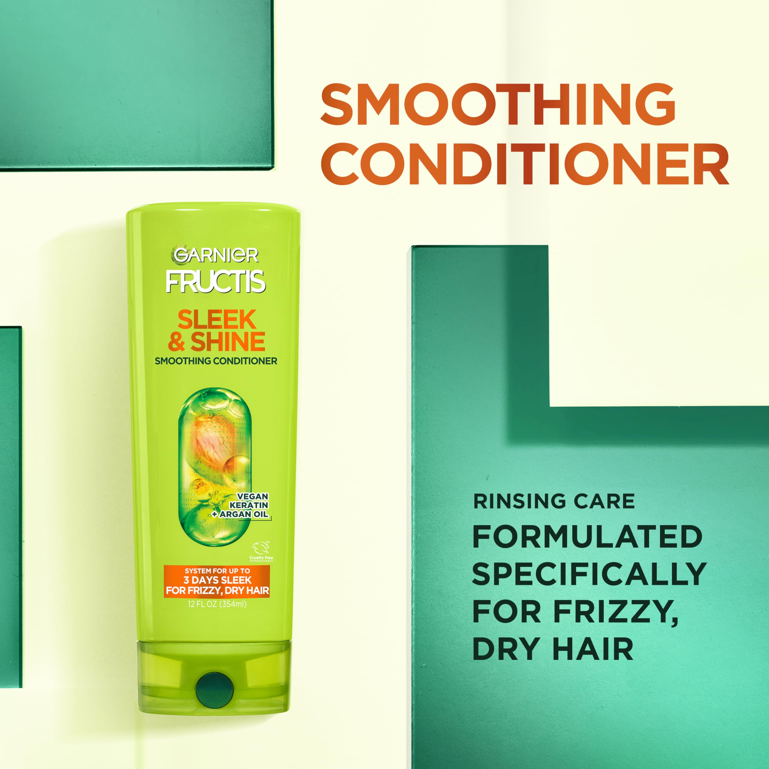 Garnier Fructis Sleek & Shine Shampoo & Conditioner Set for Frizzy Dry Hair - 22oz Shampoo + 21oz Conditioner with Plant Keratin & Argan Oil - Hydrating Hair Care Duo for Smooth Shiny Locks - Perfect for Daily Use at Home or Travel