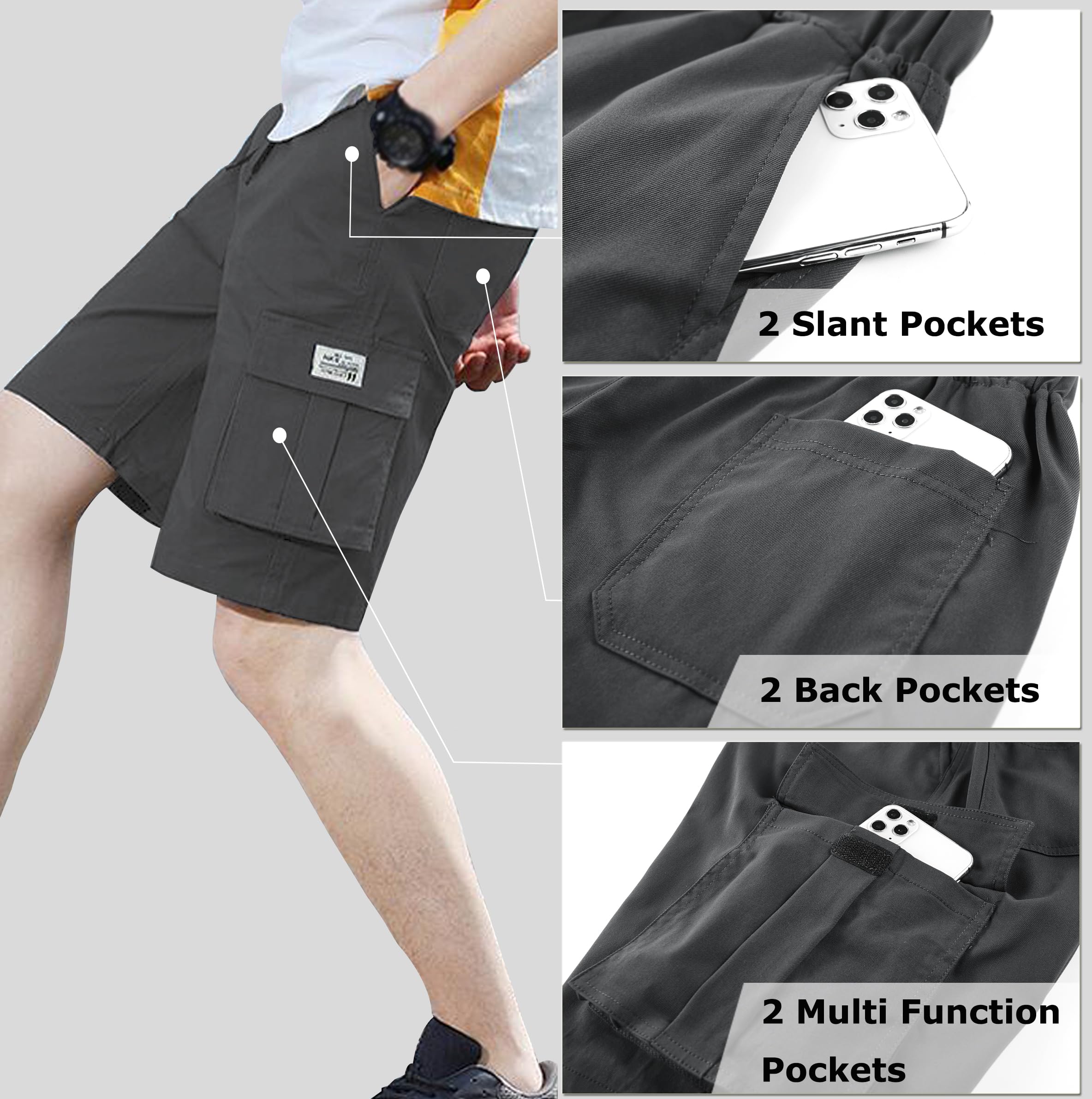 VCansion Men's Cargo Shorts - Breathable Cotton Camo Shorts with Elastic Waist & Multiple Pockets | Outdoor Hiking, Camping, Fishing & Summer Casual Wear