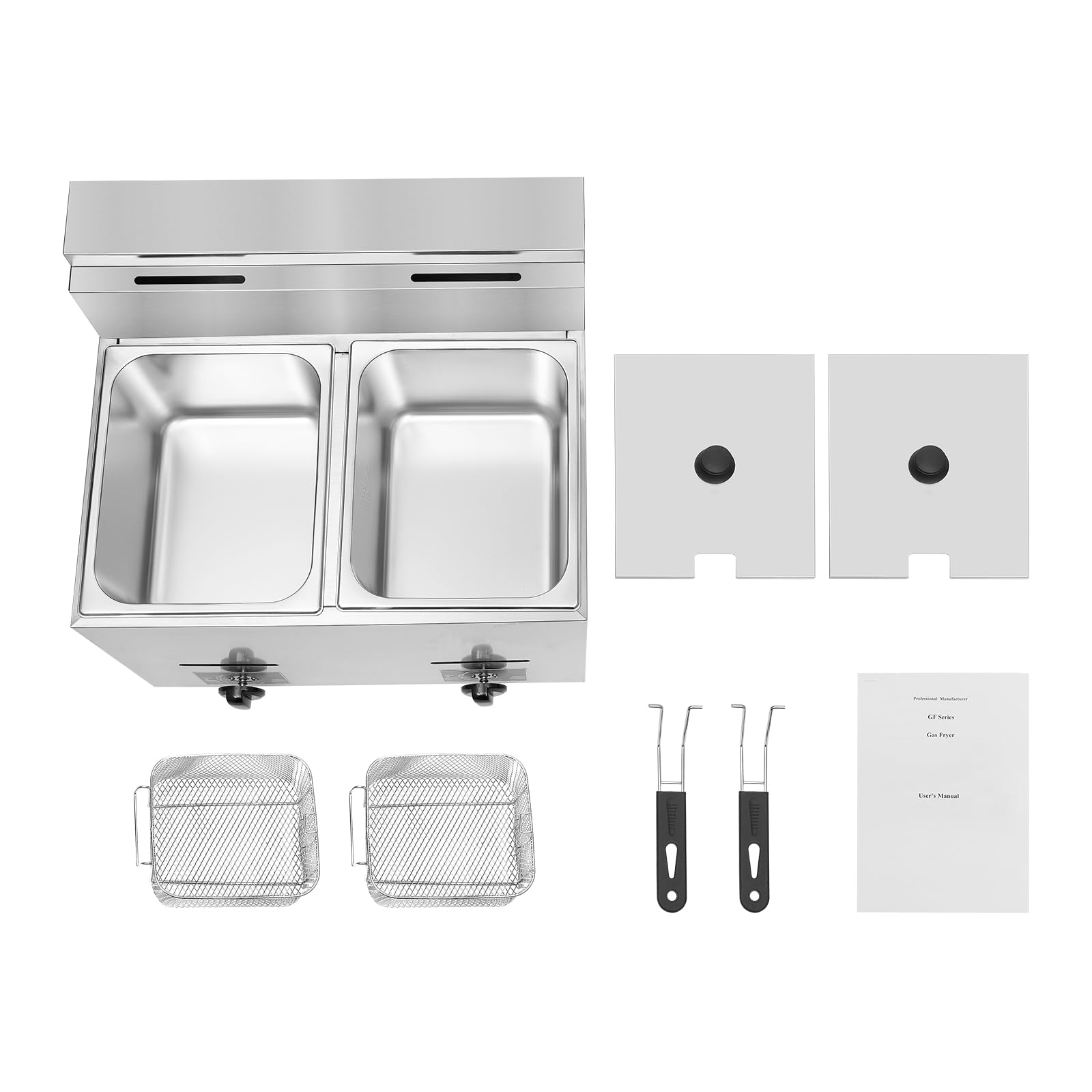 Eapmic Commercial Dual Tank LPG Gas Deep Fryer - 2x6.3Qt Stainless Steel Countertop Deep Fat Fryer with 2 Baskets for Restaurants, Supermarkets, Snack Bars - Perfect for Frying Chicken, Fish, French Fries and Donuts