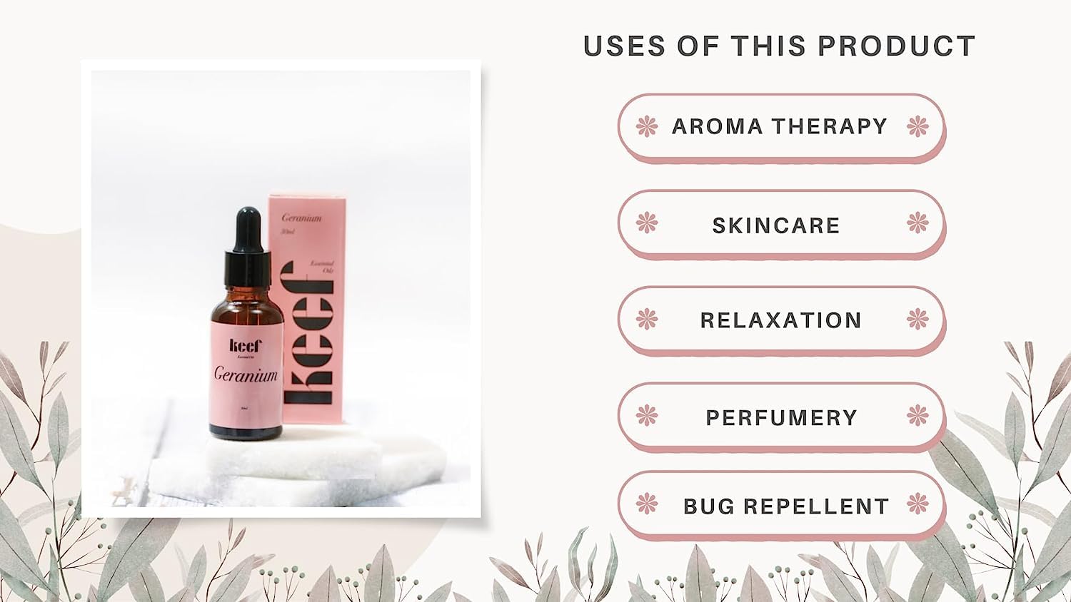 Pure Natural Geranium Essential Oil for Skin, Hair & Face Care - 15ml Aromatherapy Oil with Glass Dropper - Relaxing Massage Oil & Perfume for Stress Relief, Sleep Aid & Home Spa - Perfect for Diffusers, Bath & DIY Beauty Products