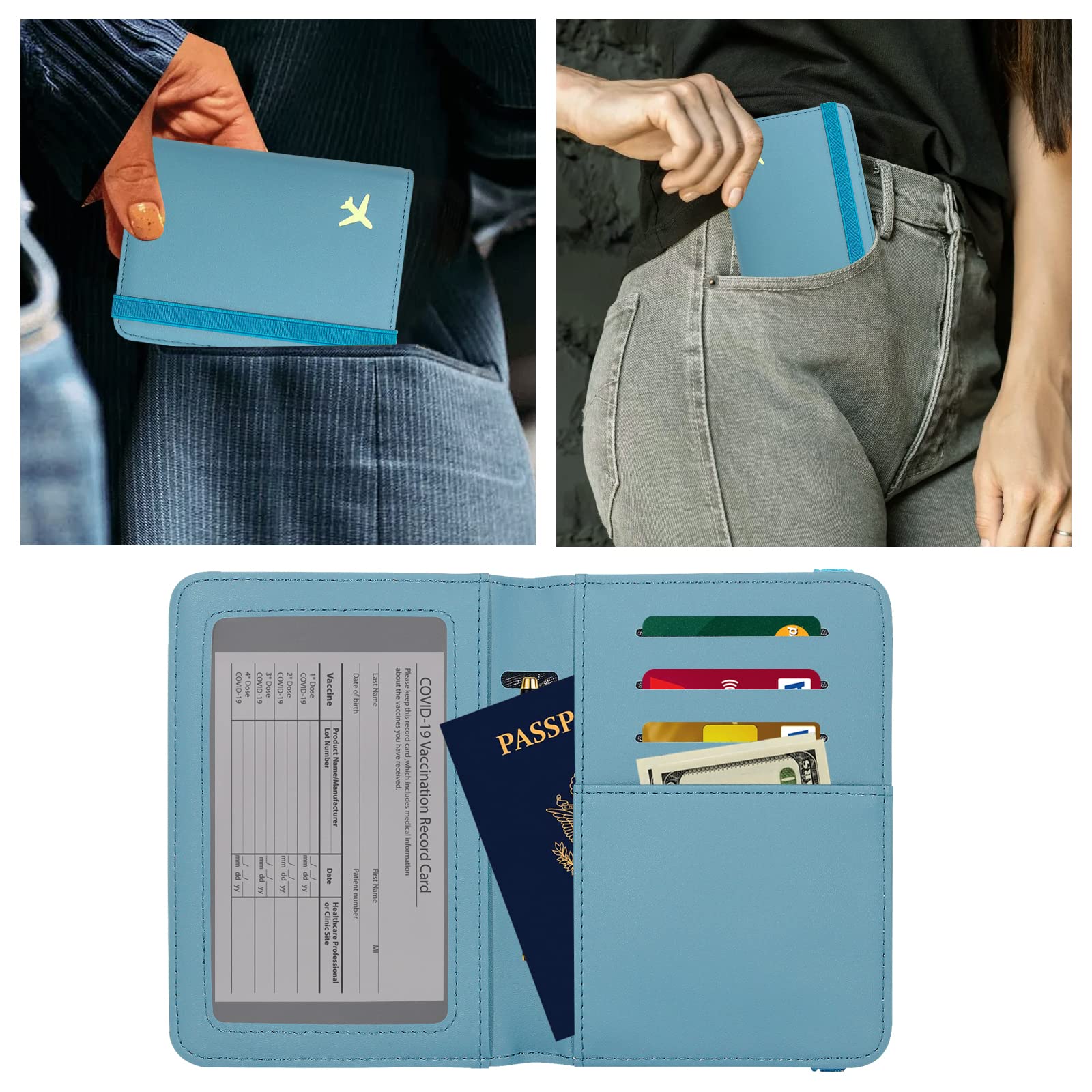 ZOPPEN RFID Blocking Passport Holder Wallet for Women & Men - Travel Document Organizer Cover Case with Secure ID Protection - Perfect for Airports, Vacations & Business Trips (Blue)