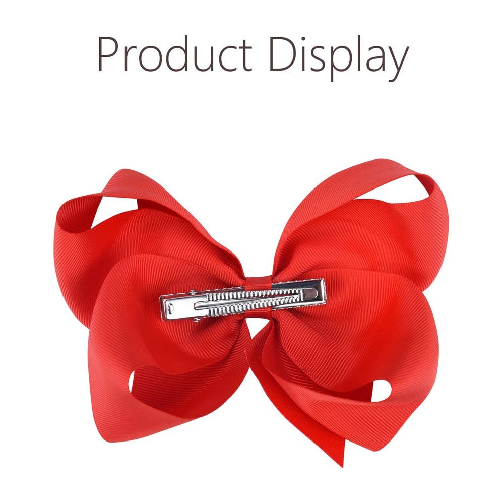 Oaoleer 12PCS 6 Inch Big Hair Bows for Girls - Red Grosgrain Ribbon Large Boutique Hair Clips with Alligator Clips for Toddlers, Little Girls & Kids | Perfect for Birthday Parties, School Events & Photo Shoots