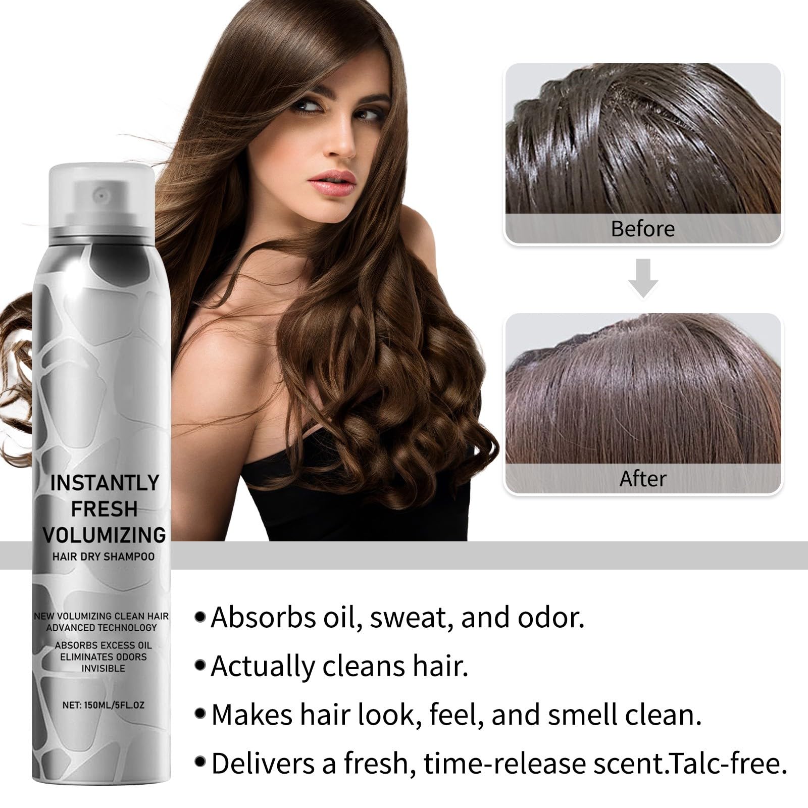 Volumizing Dry Shampoo Spray for Dark Hair - Instantly Fresh, Natural & Travel-Sized (1pc, Silver) | Perfect for On-the-Go, Gym, Travel & Oily Hair Refresh