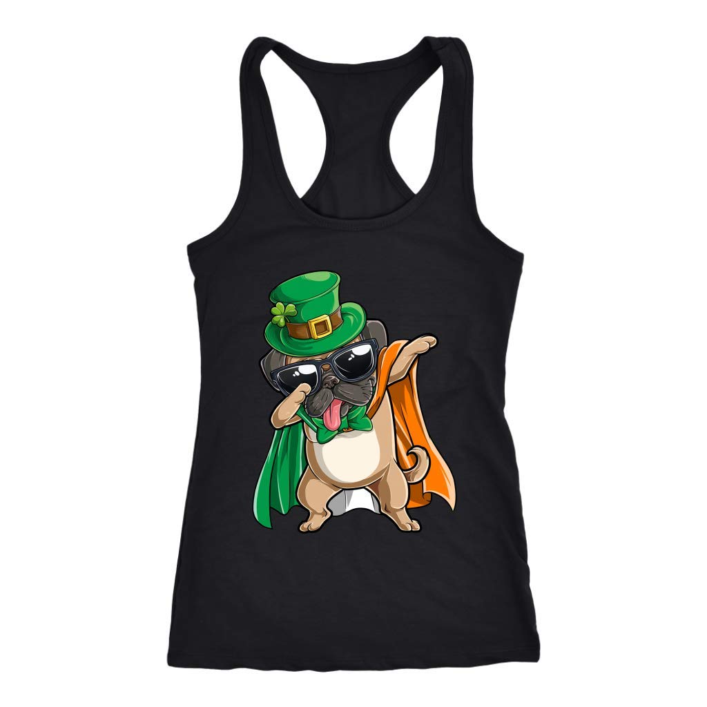 Funny Dabbing Pug St. Patrick's Day Racerback Tank Top - Cute Irish Dog Lover Gift for Women & Men - Perfect for St. Paddy's Day Parties, Parades & Festivals