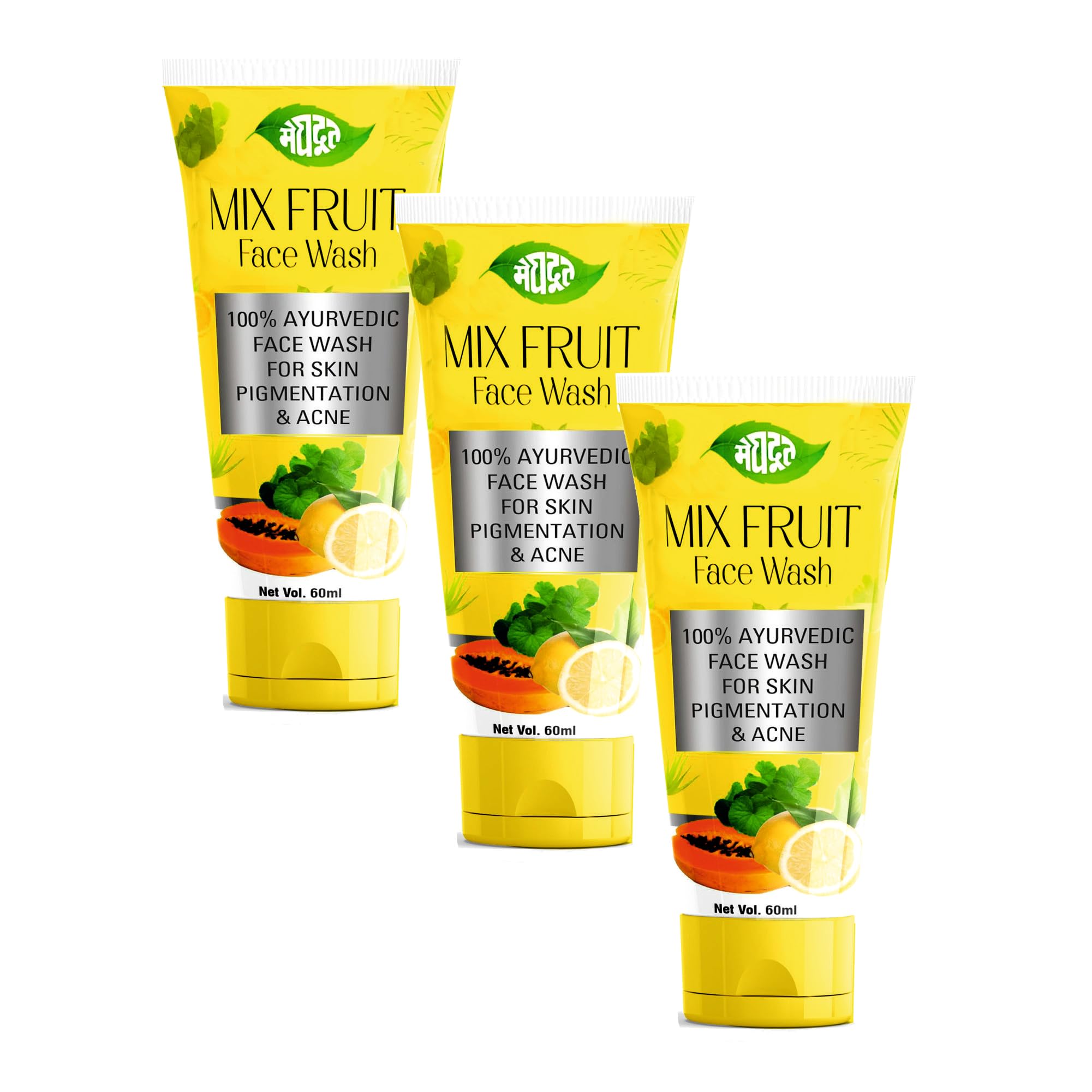 Meghdoot Mix Fruit Face Wash 60ml (Pack of 3) - Natural Cleanser for Glowing Skin | Perfect for Daily Skincare Routine & Travel