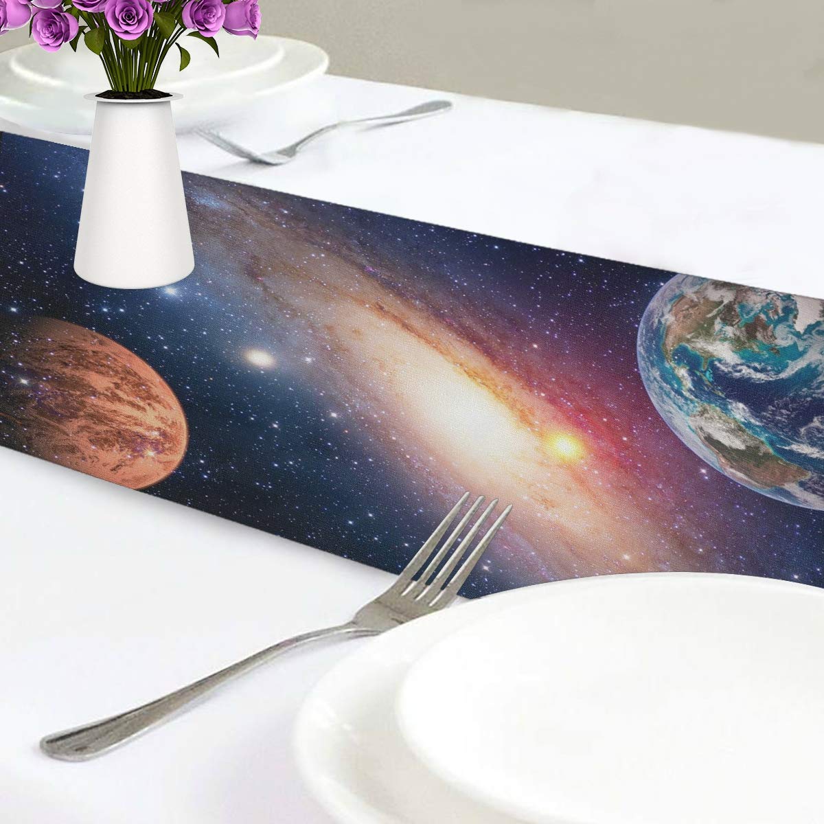 Galaxy Nebula Space Universe Table Runner 13x70 Inch - Rectangle Polyester Tablecloth for Dining, Kitchen, Office, Wedding & Home Decor - Perfect for Coffee Tables, Parties & Special Events