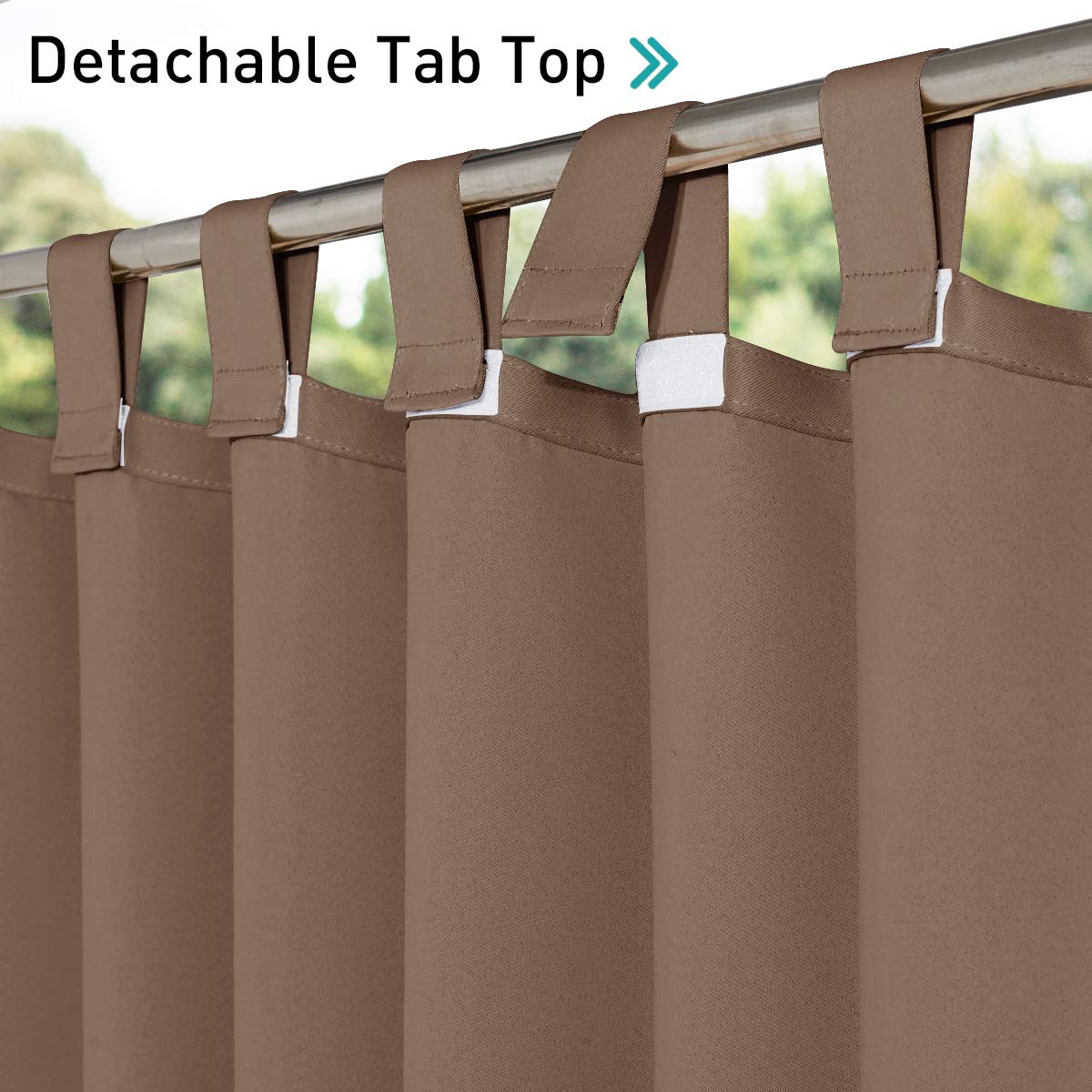 NICETOWN Waterproof Outdoor Porch Curtains - Blackout Self-Stick Tab Top Patio Divider, 1 Pack (52x84 Inches, Tan) - Perfect for Pergolas, Patios & Backyard Privacy Protection