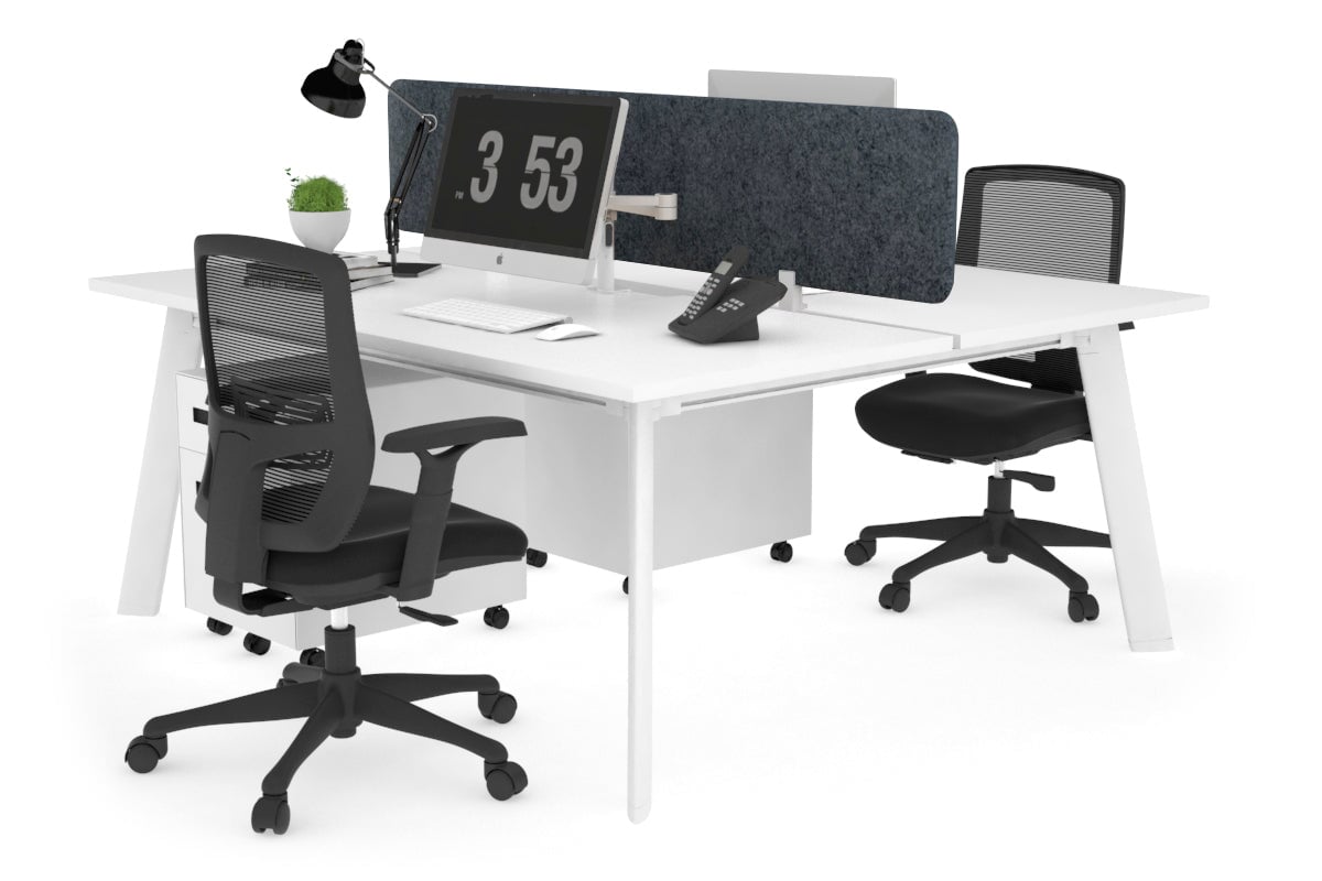 2 Person Workstation with White Frame - 1200L x 800W Switch Desk with Cable Management for Home Office & Coworking Spaces