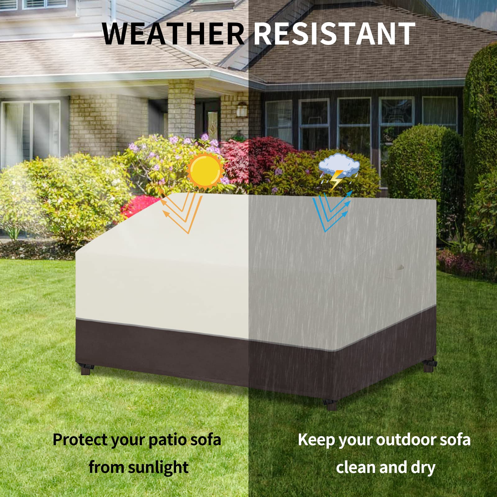 UV Resistant Waterproof Outdoor Sofa Cover for 3-Seater Patio Furniture - Bicolor Beige/Brown Bench Cover with Reflective Hemming (79