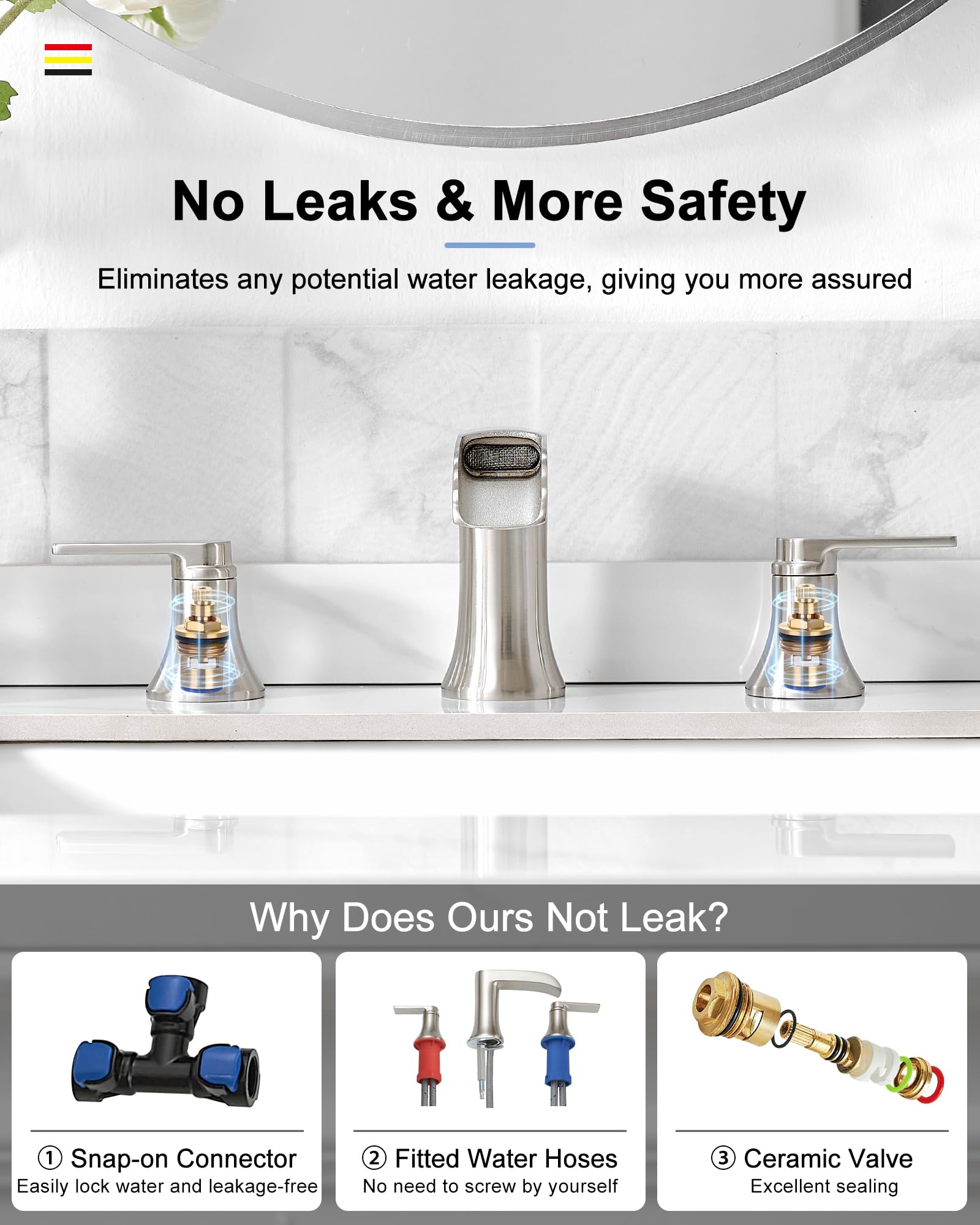 Brushed Nickel Widespread Bathroom Faucet - 8 Inch 2-Handle Waterfall Sink Faucet for Vanity, Solid Brass 3-Hole Mount with Pop-Up Drain - Perfect for Modern Bathroom, Lavatory & Restroom Renovations