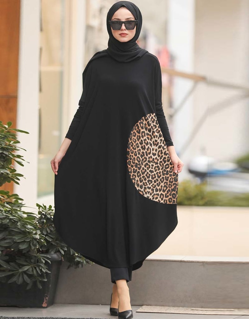 Black Organic Cotton Jersey Kaftan Dress - Loose Flowy Maxi Tunic for Women - Perfect for Beach Cover-Up, Boho Chic Outfits & Summer Vacation