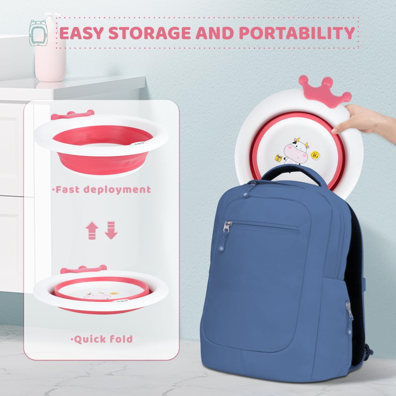 Portable Collapsible Baby Wash Basin - Foldable Toddler Sink for Camping, Travel & Home Use | Red Plastic Washbowl for Baby Face Washing, Bathing & Household Chores