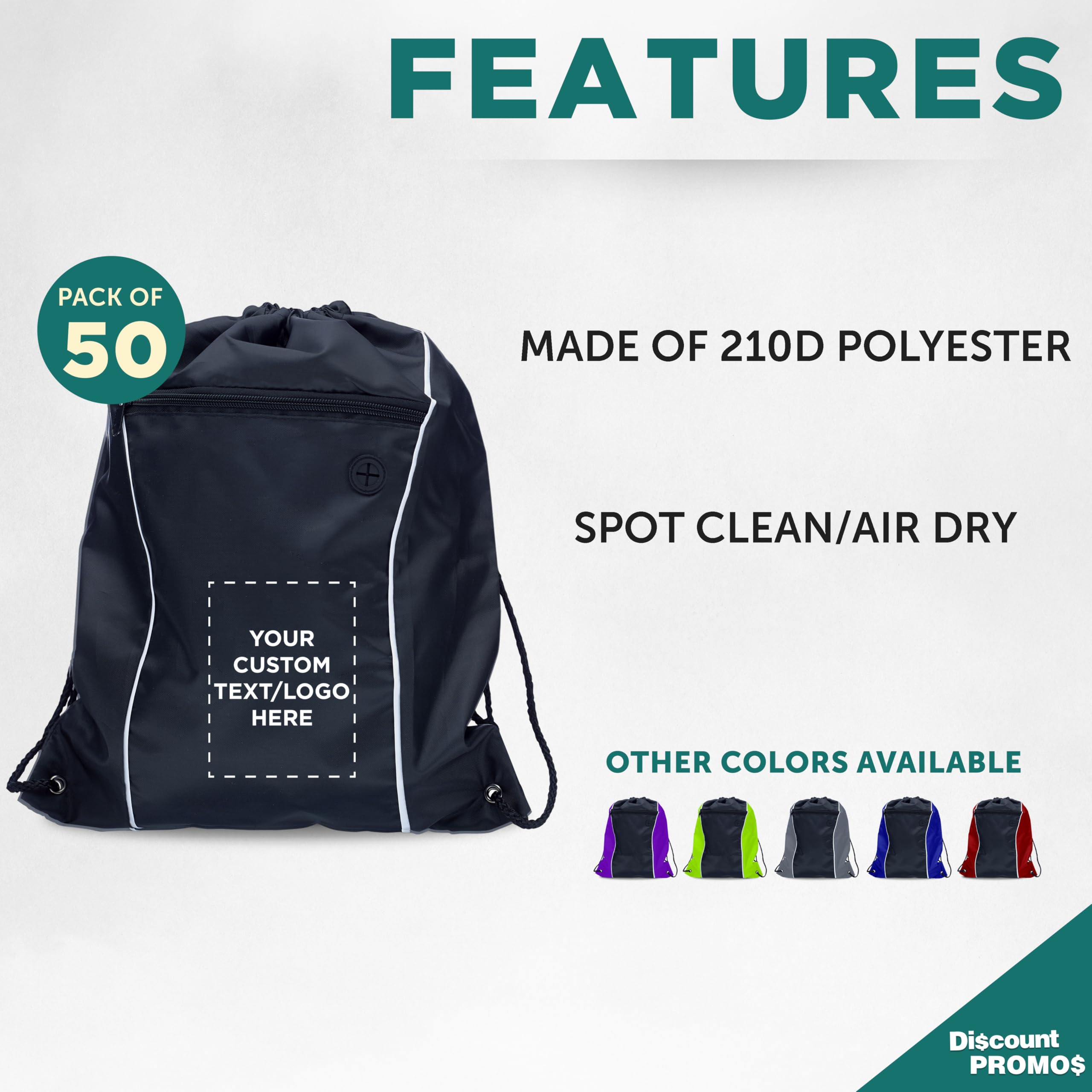 Customizable Two-Tone Drawstring Backpack - 50 Pack Non-Woven Sports Bags - Durable Promotional Backpacks with Logo Printing - Perfect for Gym, Travel, Work & School Events - Bulk Wholesale Black Backpacks