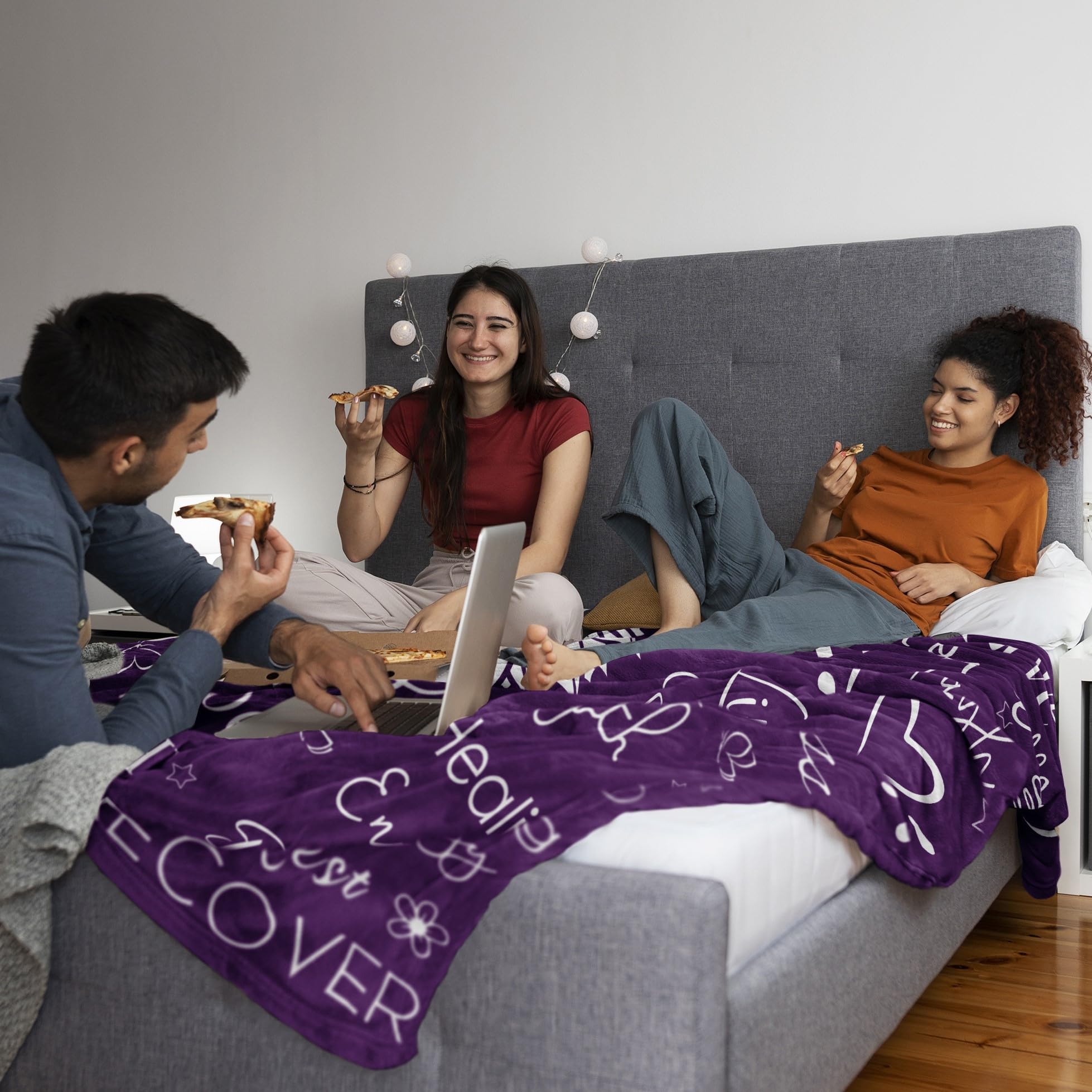 Xutapy Get Well Soon Gifts for Women - Soft Purple Healing Blanket 60’’X50’’ - Inspirational & Encouragement Gifts for Surgery Recovery, Cancer Care, Hospital Stay - Perfect for Comfort, Relaxation & Emotional Support