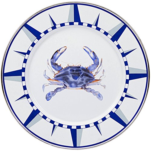 Blue Crab Enamelware Dinner Plates Set of 4 - 10.5 Inch Porcelain Plates for Seafood, Picnics & Coastal Dining - Rustic Blue Crab Design for Kitchen, Restaurant & Beach House Decor