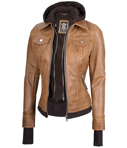 Tralee - Camel Hooded Leather Jacket