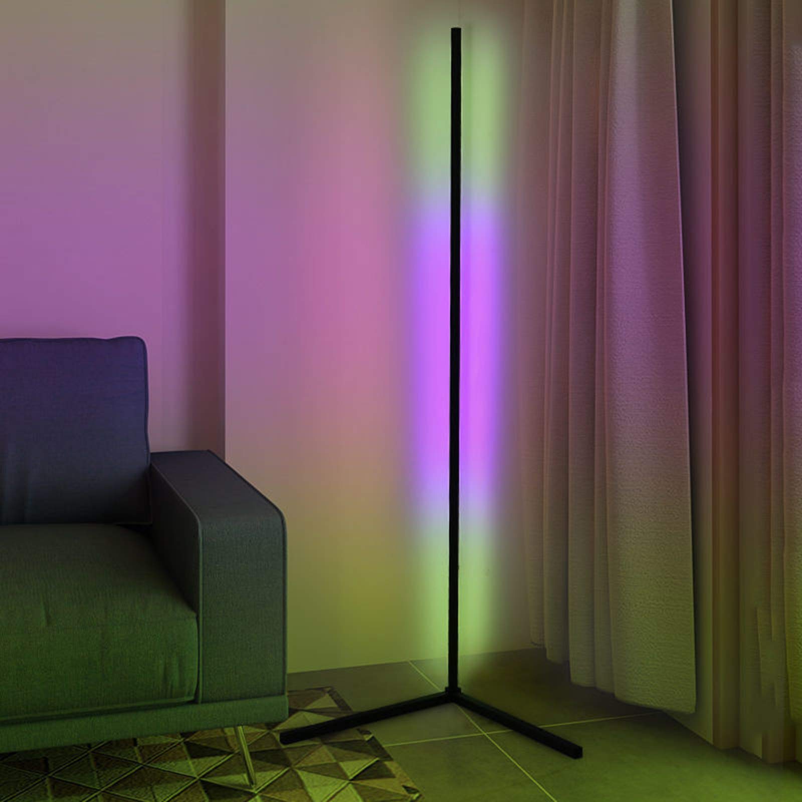 RGB Corner Floor Lamp - 20W Dimmable LED Color Changing Modern Minimalist Tall Lamp with Remote Control for Gaming Room, Living Room, Bedroom Decor | Perfect for Mood Lighting & Home Theater Setup (Black)