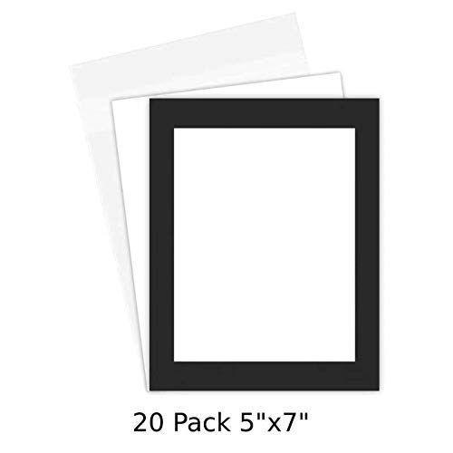 A Plus Max 5x7 Inches Black Mat Board with Backing Board & Clear Bag - 20 Pack for Picture Framing, Art Displays & Photo Preservation