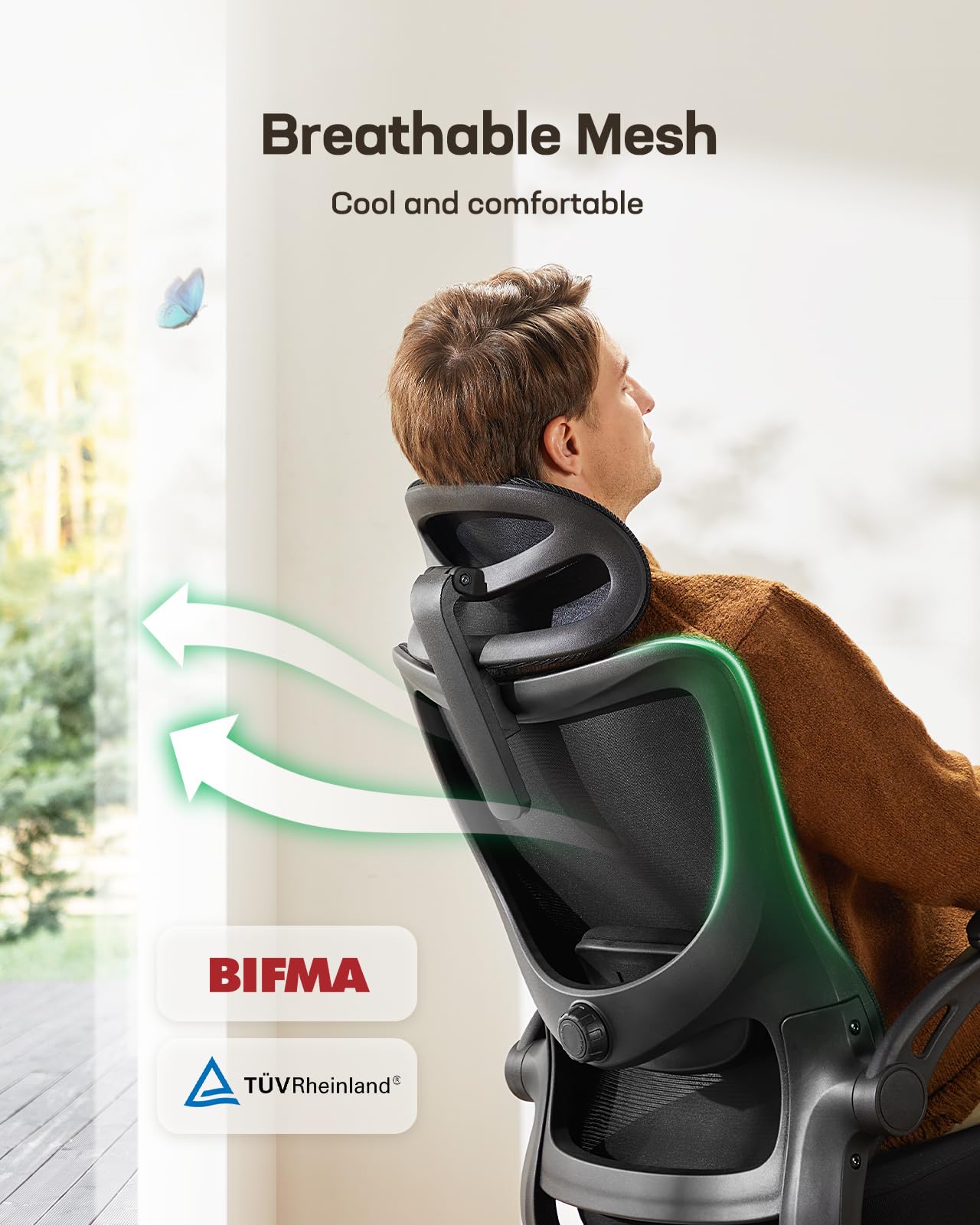 Ergonomic Office Chair with Headrest & Lumbar Support - Adjustable Mesh Computer Desk Chair with 3D Armrests & Wheels - Perfect for Home Office, Gaming, and Workspace Comfort