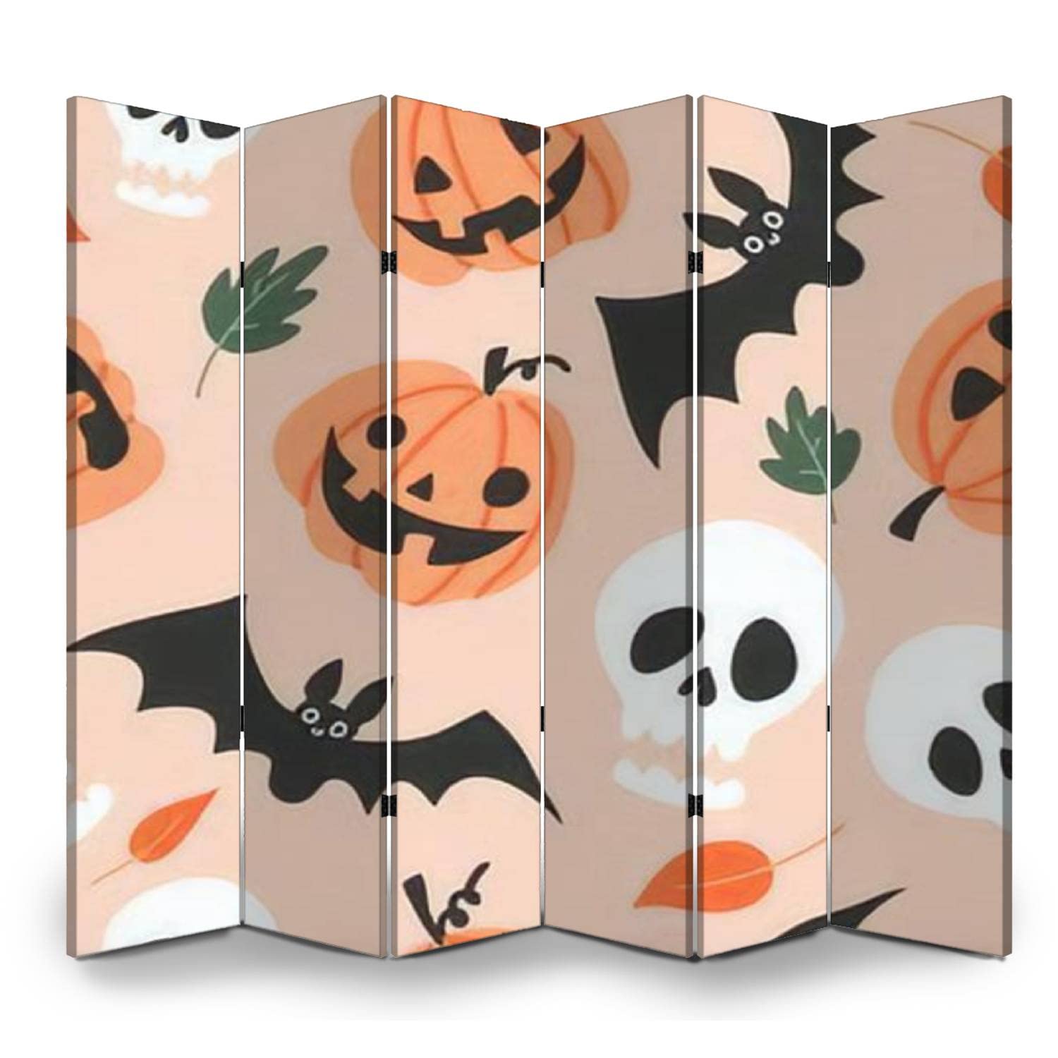 6 Panel Folding Privacy Screen - Halloween & Autumn Themed Canvas Room Divider with Pumpkin, Bat & Skull Designs | Perfect for Home Office, Bathroom & Event Decor