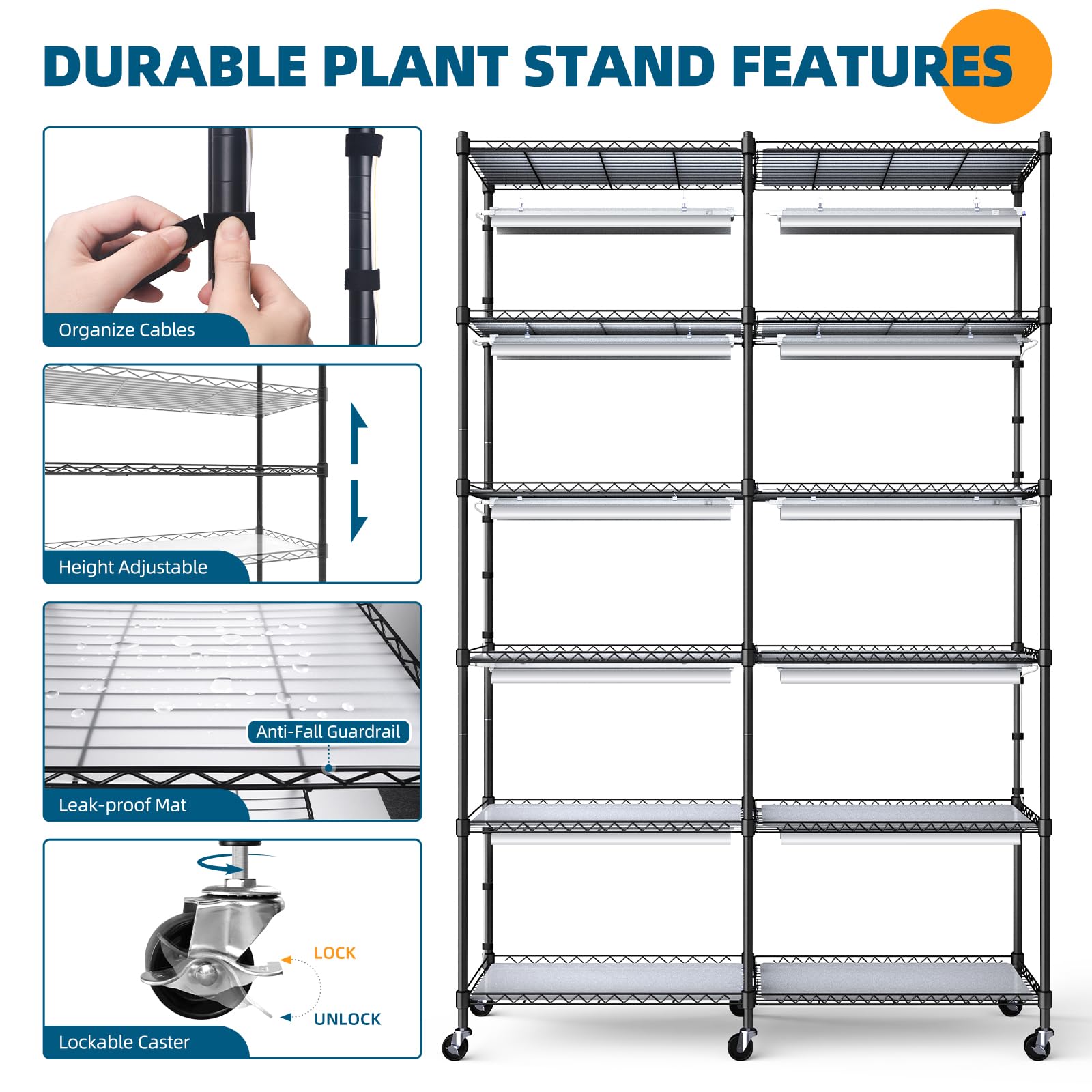 Barrina 6-Tier Tall Metal Plant Stand with 10Pcs 1.6FT 20W Full Spectrum Grow Lights - Indoor Plant Shelf for Herbs, Succulents & Flowers - Perfect for Home, Office, Balcony Gardening (47x13.8x70.9 Inches)