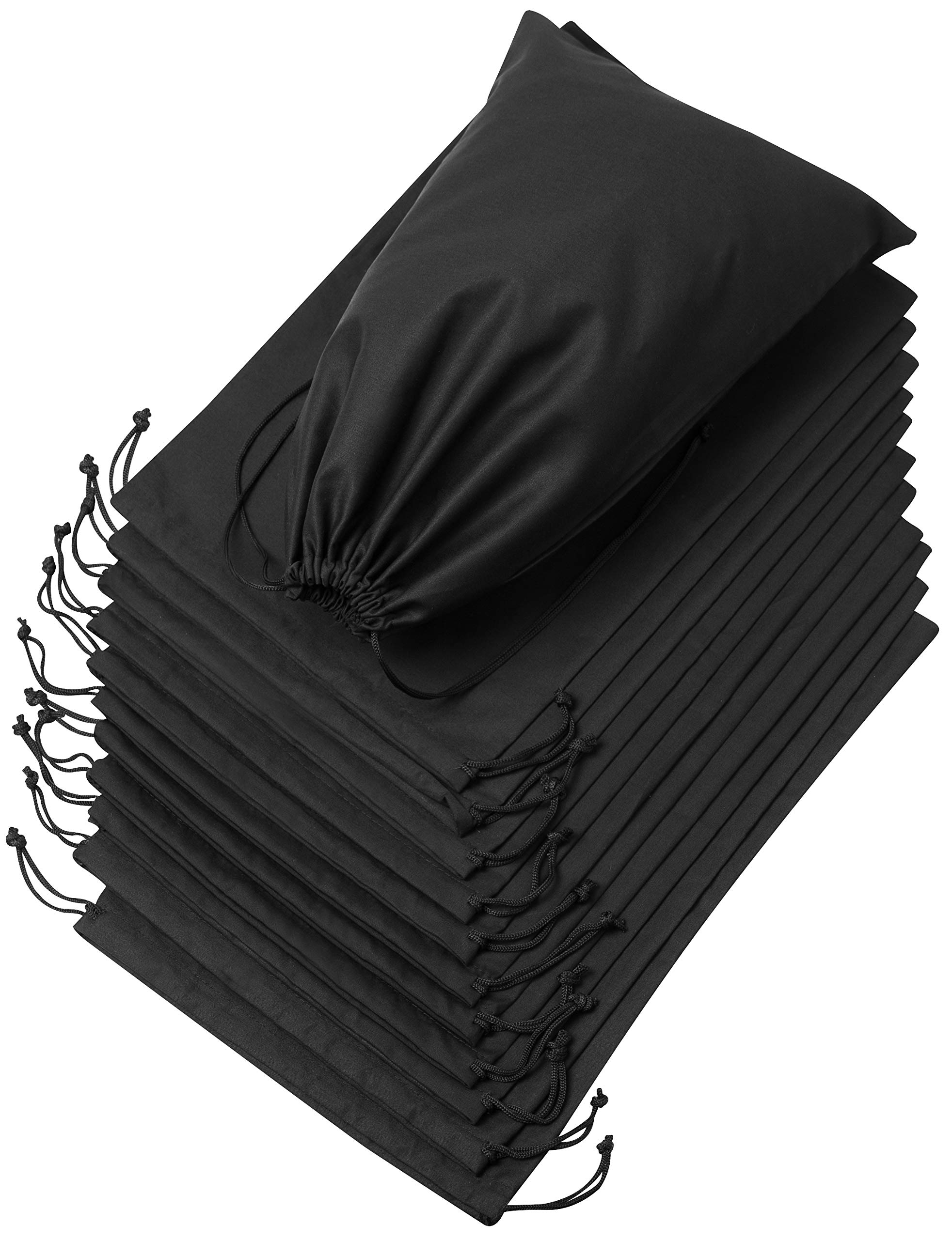 DR Black Cotton Drawstring Bags - 12 Pack Reusable Washable Storage Bags for Shoes, Pantry Organization & Wardrobe Closet (10x15 Inches) - Perfect for Travel, Home Storage & Gift Packaging