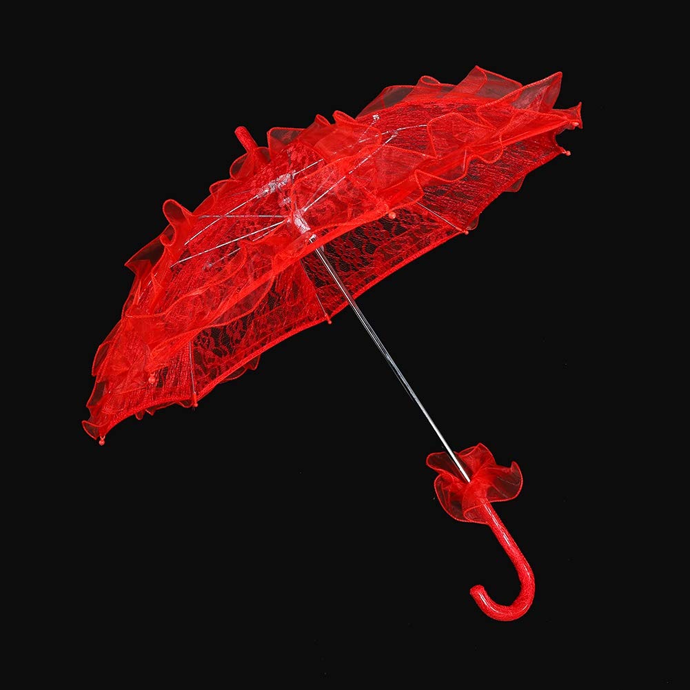 Bridal Lace Cotton Parasol - Wedding Umbrella for Photography & Party Decor (Red)